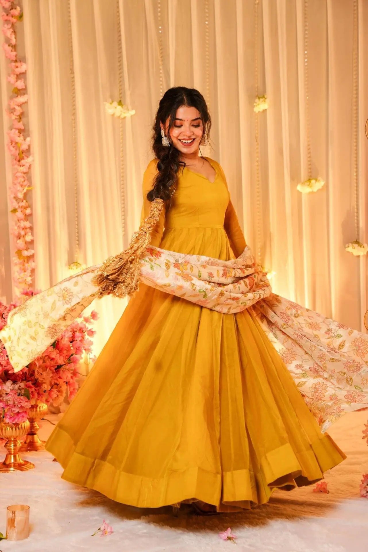 WOMEN'S FULL-LENGTH ORGANZA GOWN PAIRED WITH CONTRAST PRINTED FLORAL DUPATTA