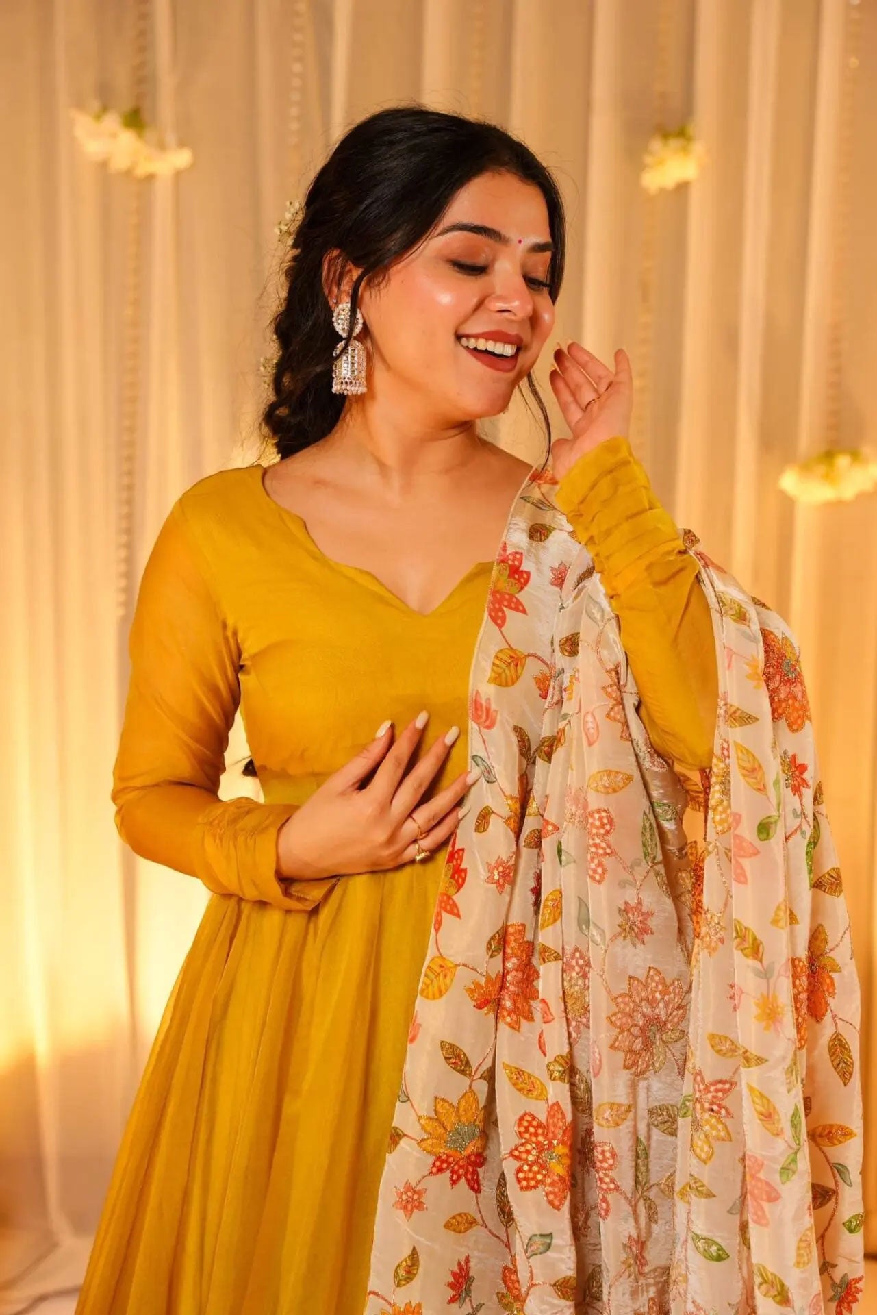 WOMEN'S FULL-LENGTH ORGANZA GOWN PAIRED WITH CONTRAST PRINTED FLORAL DUPATTA
