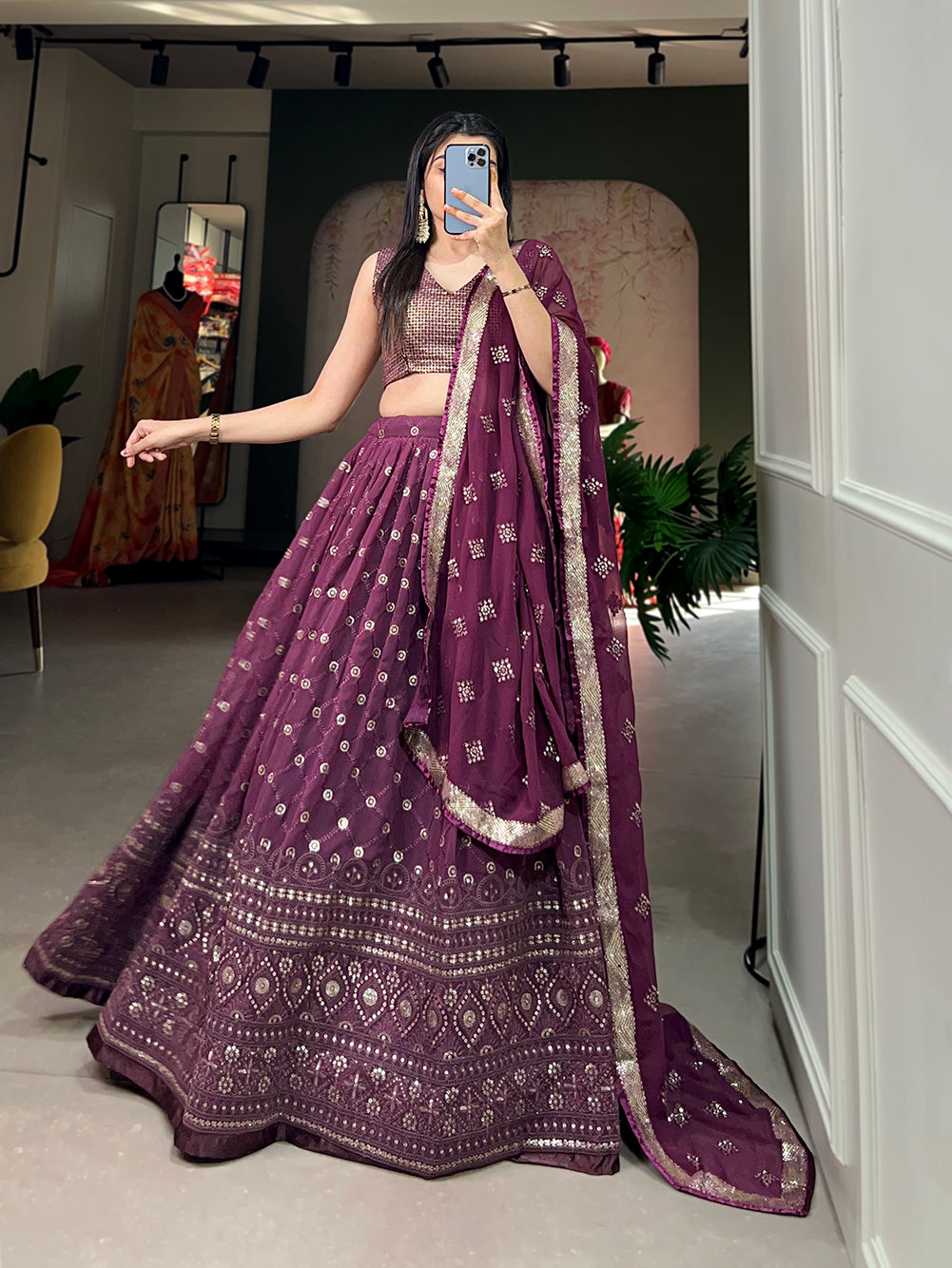 EXQUISITE LEHENGA CHOLI ADORNED WITH METICULOUS SEQUIN EMBROIDERY