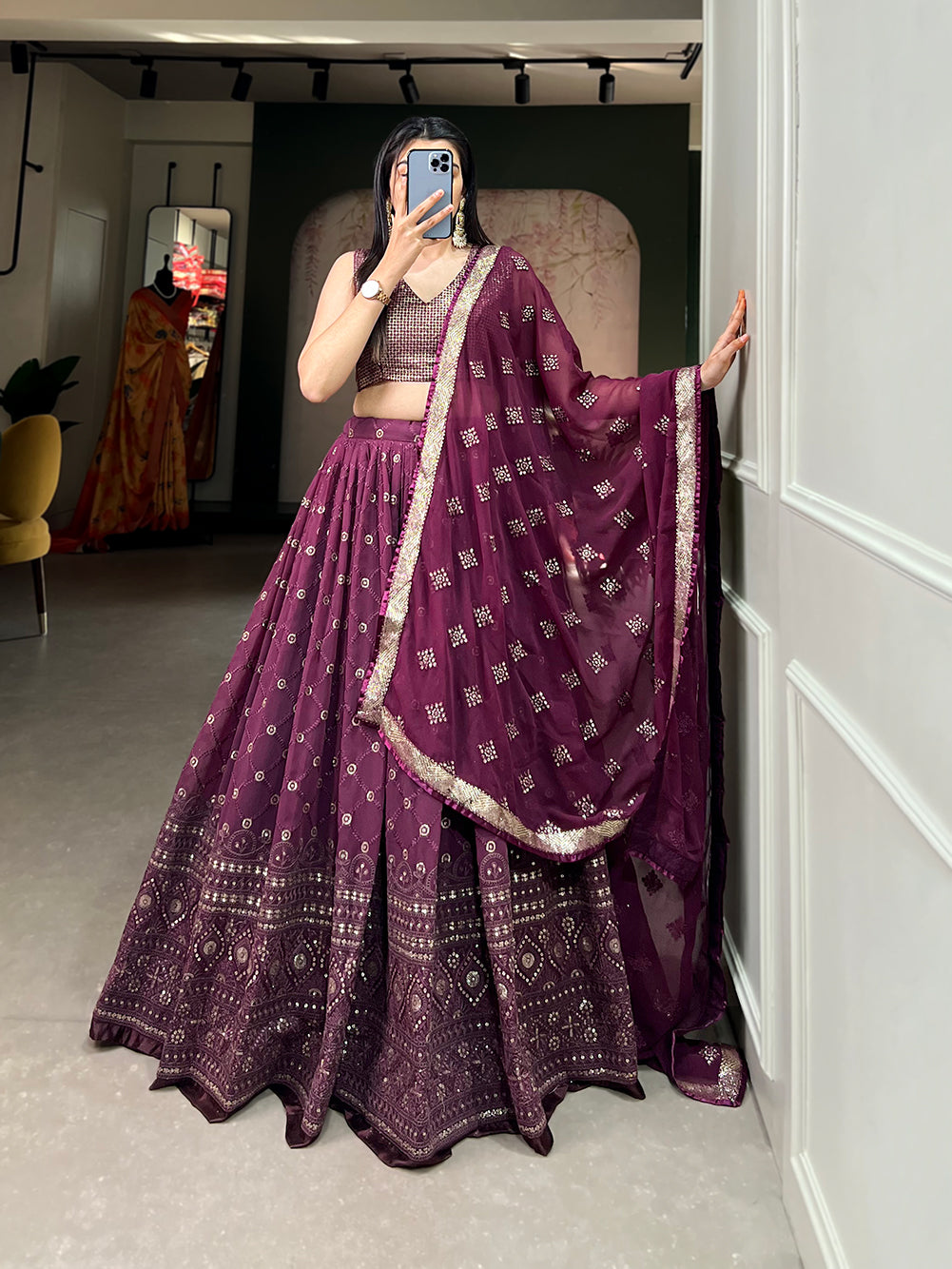 EXQUISITE LEHENGA CHOLI ADORNED WITH METICULOUS SEQUIN EMBROIDERY