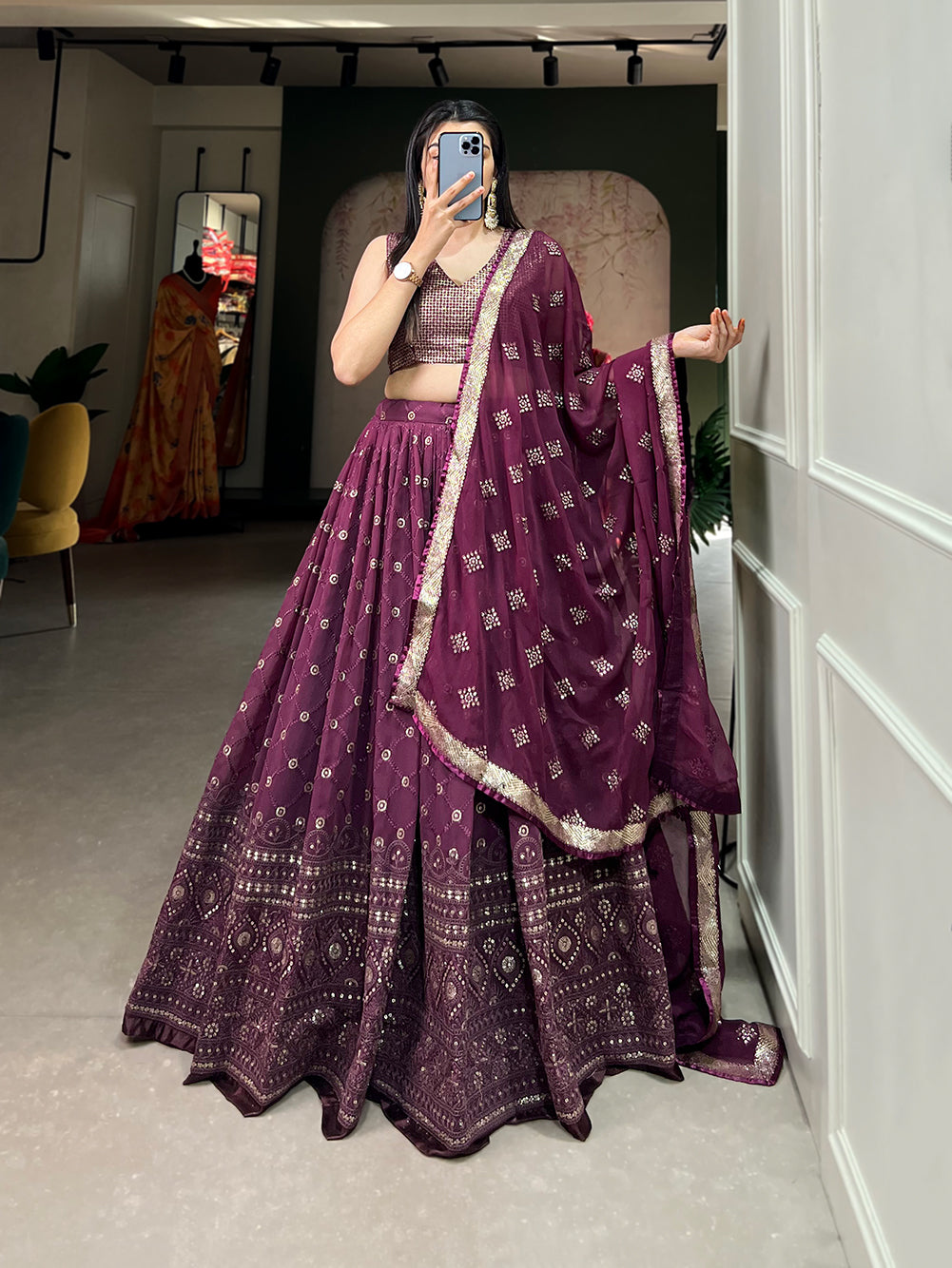 EXQUISITE LEHENGA CHOLI ADORNED WITH METICULOUS SEQUIN EMBROIDERY