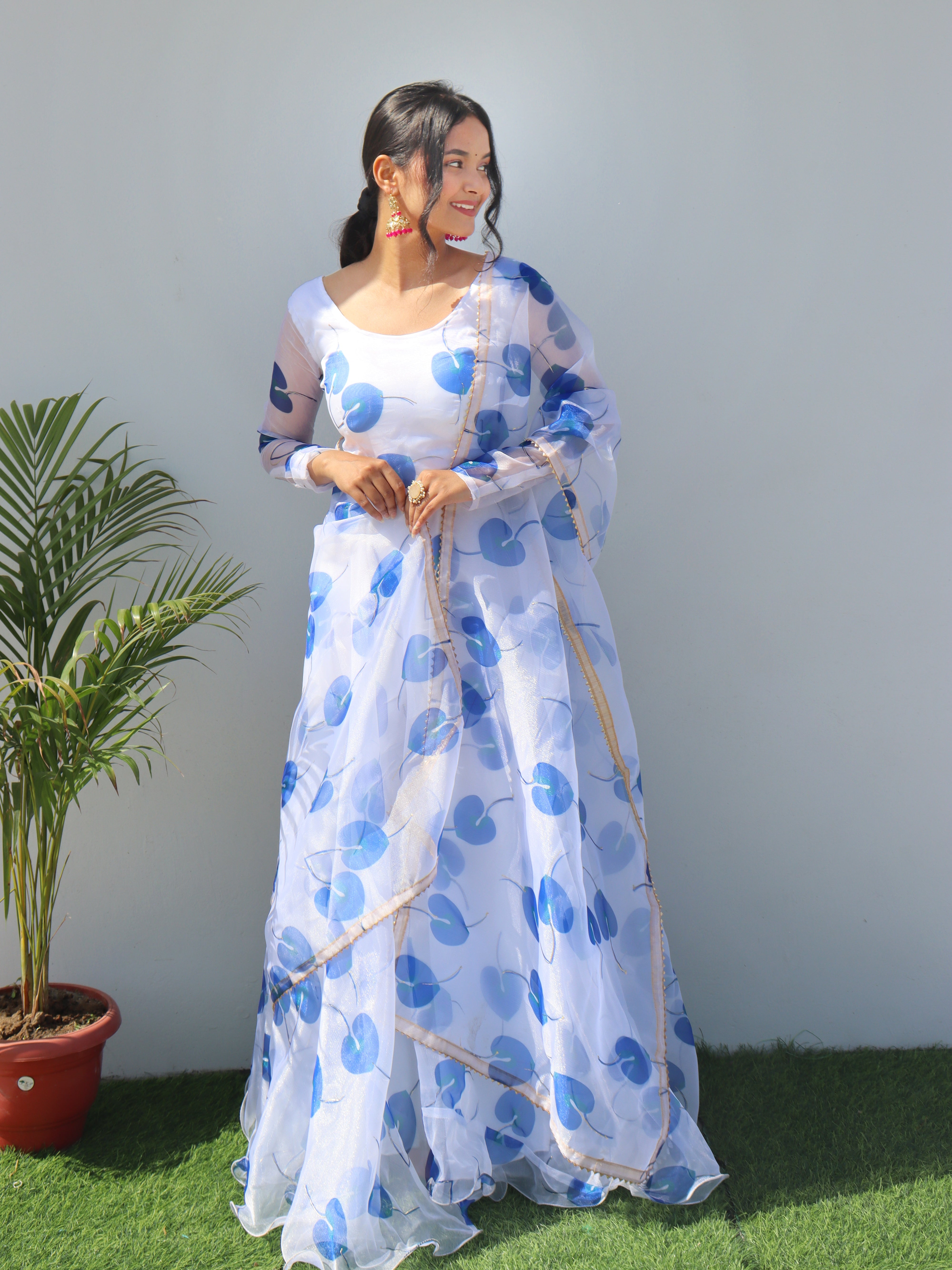 NEW PARTY WEAR LOOK ORGANZA SILK GOWN WITH DUPATTA