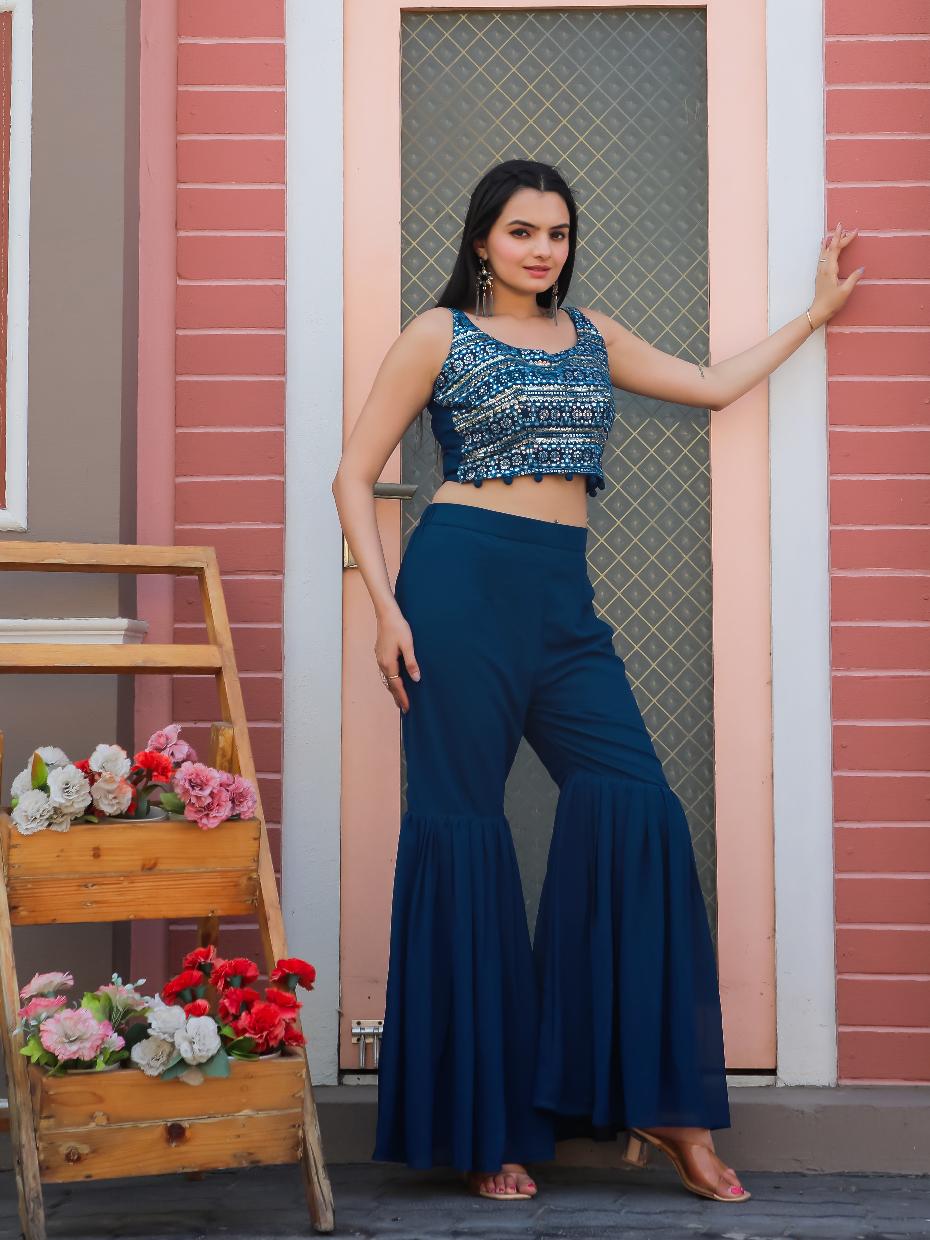 3 PIECE SHRUG SET WITH EMBROIDERY CHOLI & SHARARA SET