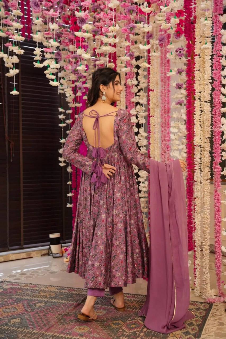 WOMEN'S FLARED FLORAL GOWN WITH MATCHING DUPATTA AND PANT