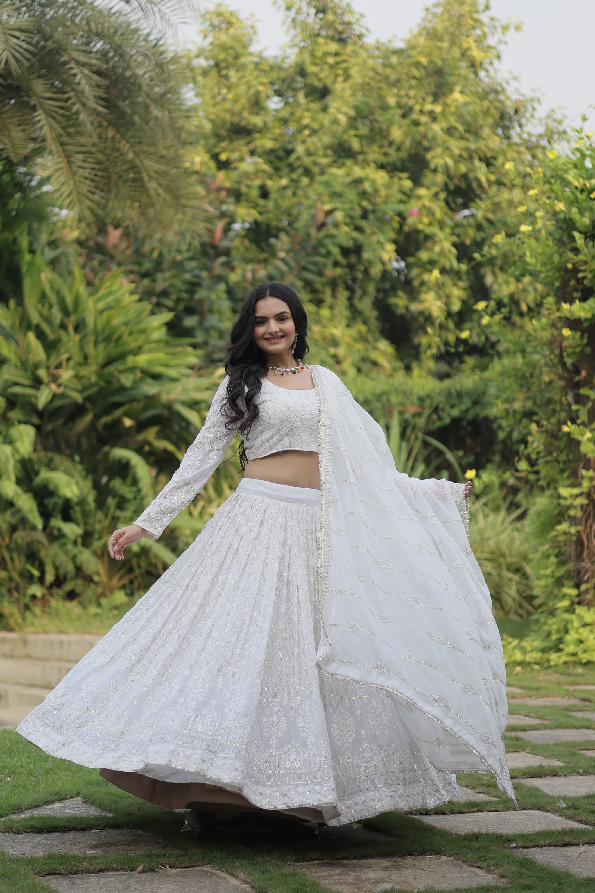 Silver Grey Georgette Sequins and Dori Work Lehenga Choli with Dupatta
