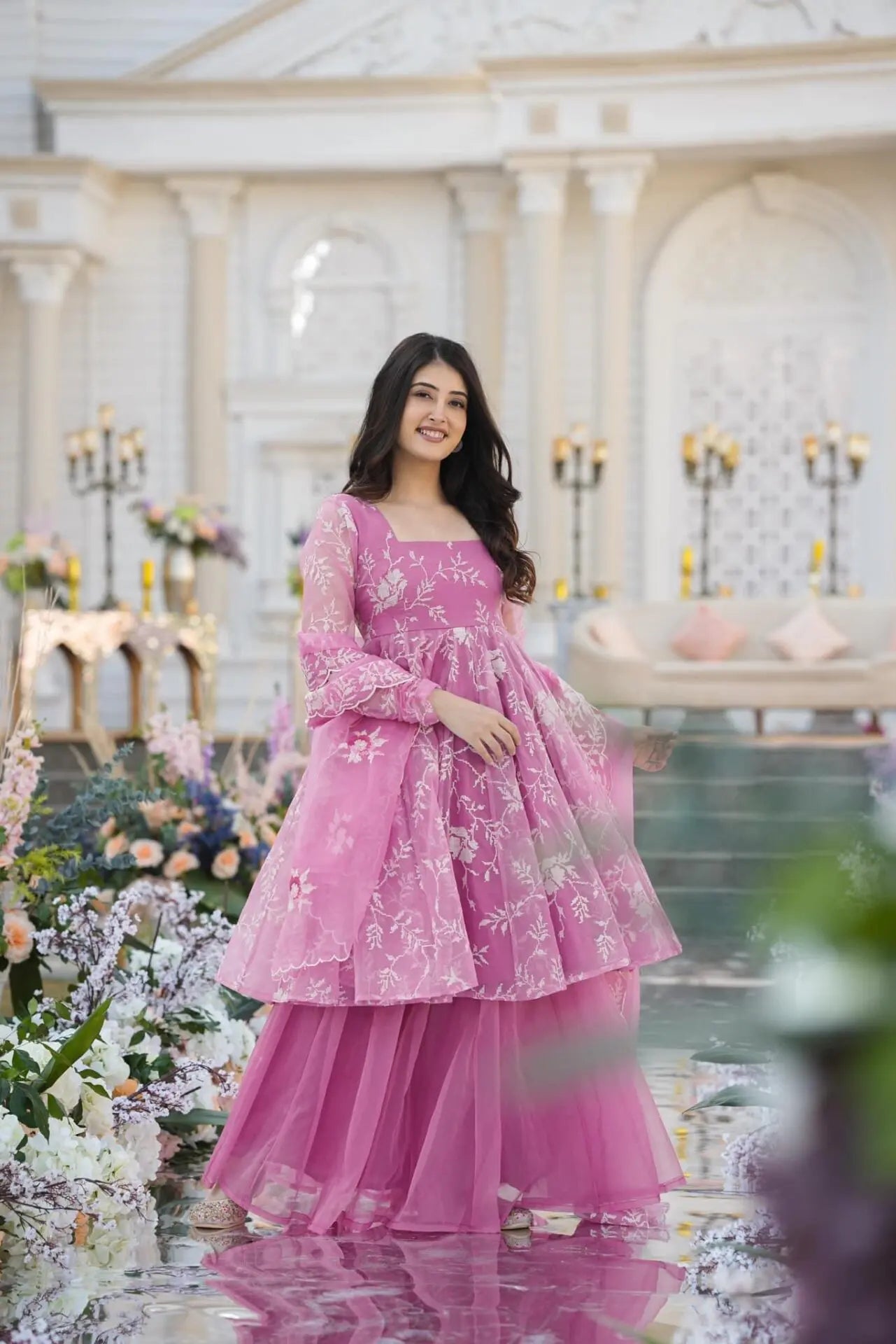 ELEGANT EMBROIDERED KURTA PALAZZO SET WITH DUPATTA