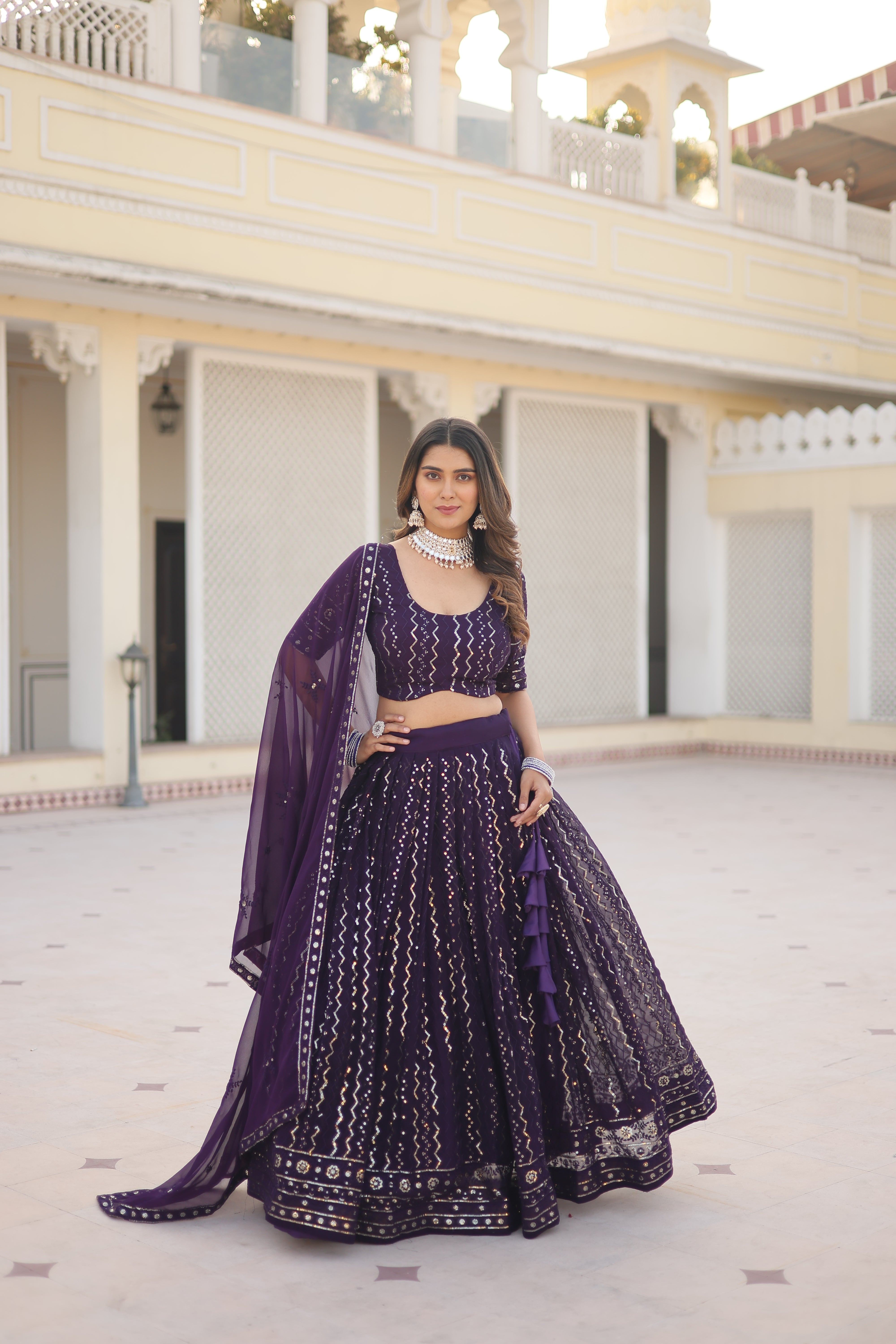 FAUX BLOOMING WITH SEQUINS AND THREAD EMBROIDERED WORK LEHENGA CHOLI