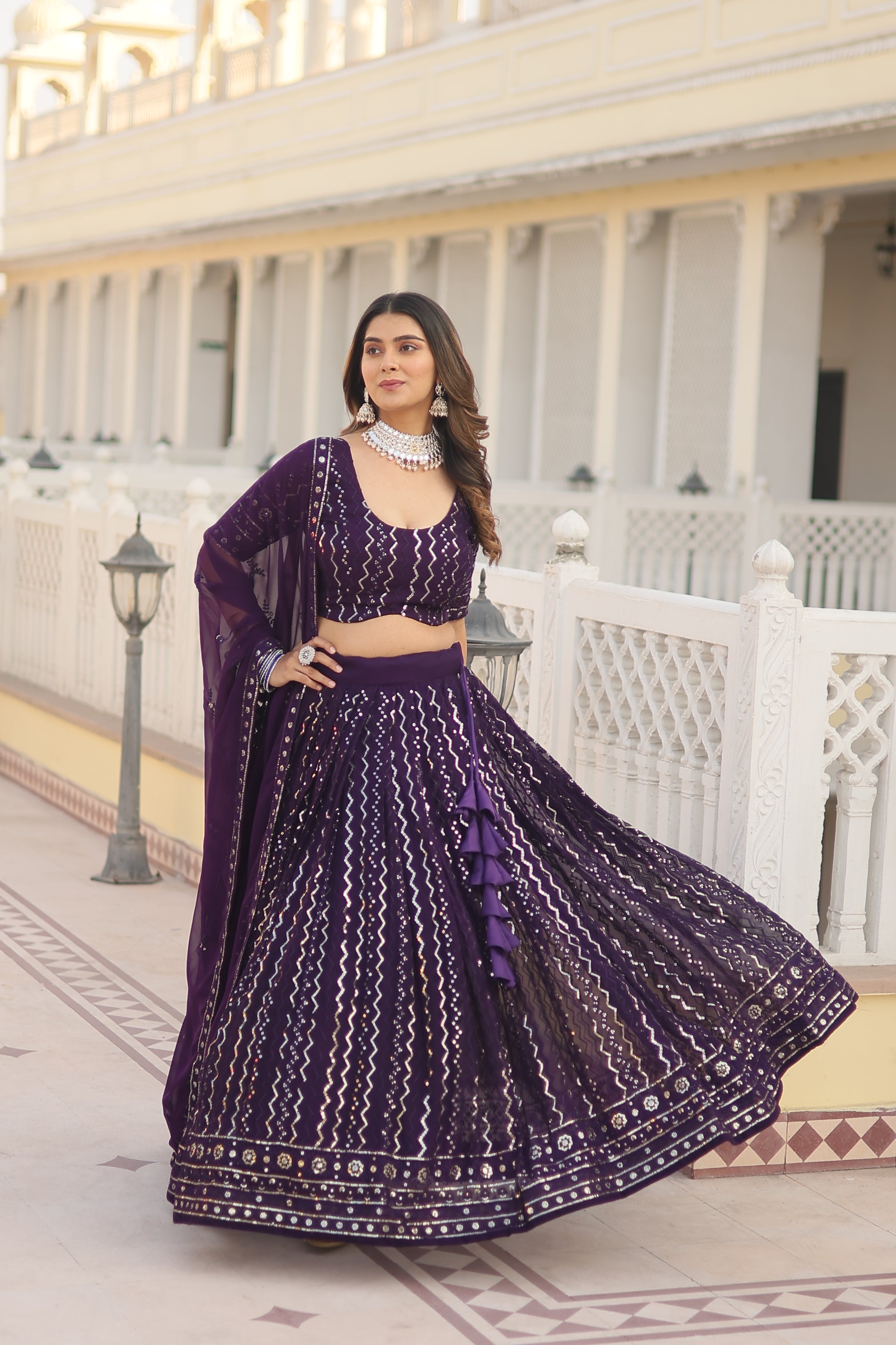 FAUX BLOOMING WITH SEQUINS AND THREAD EMBROIDERED WORK LEHENGA CHOLI