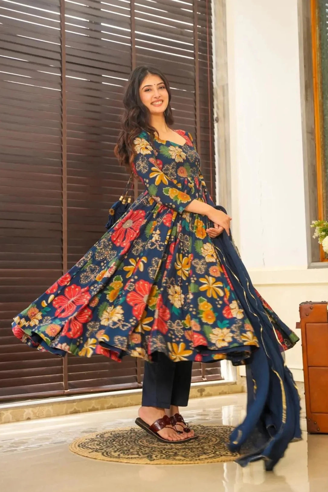 PARTY WEAR FLORAL GOWN FOR WOMEN WITH DUPATTA & PANT PARTY WEAR FLORAL GOWN FOR WOMEN WITH DUPATTA & PANT