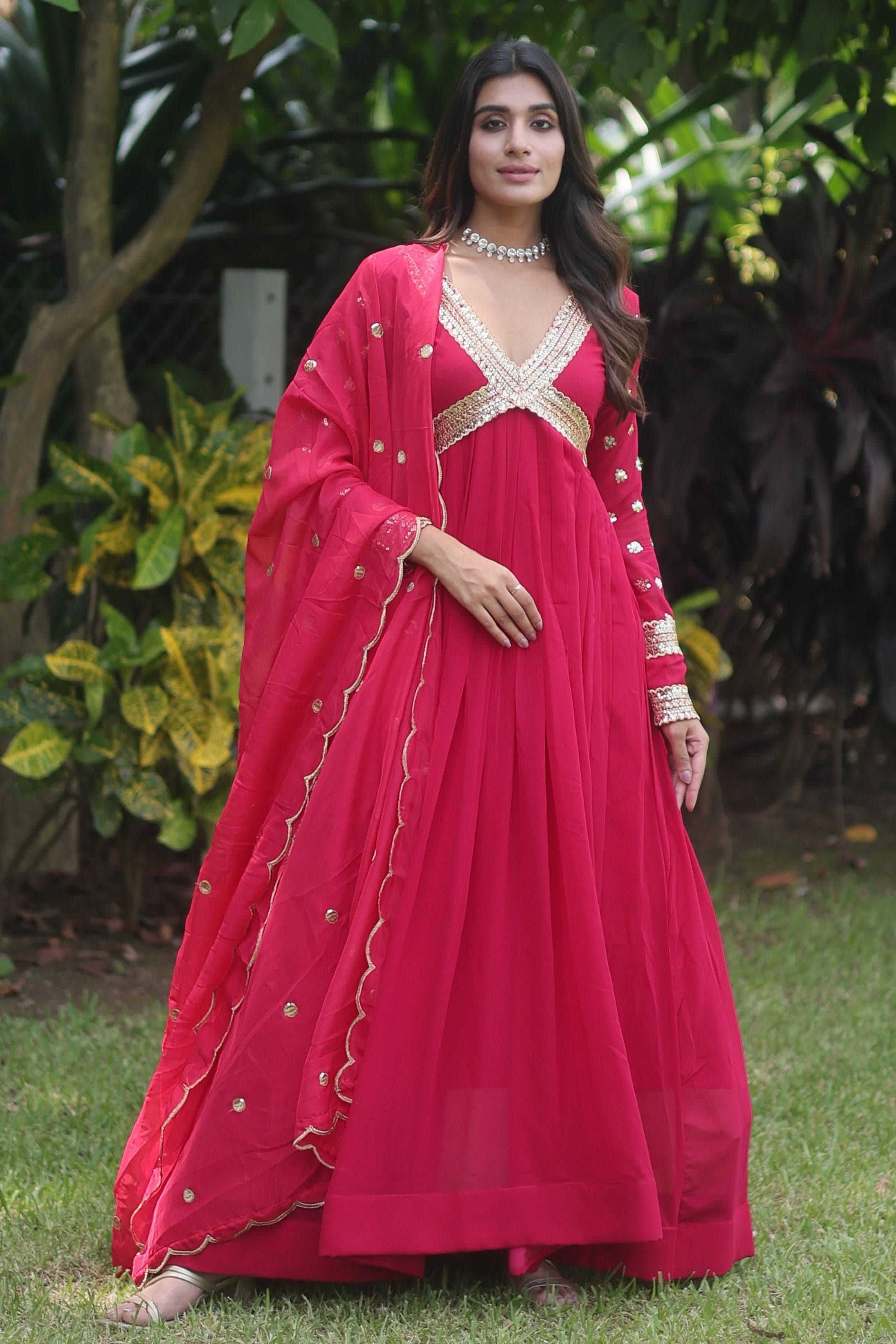 PARTY WEAR EVENING STYLISH GOWN FOR WOMEN WITH DUPATTA SET - FLARED & PARTY WEAR EVENING STYLISH GOWN FOR WOMEN WITH DUPATTA SET - FLARED &