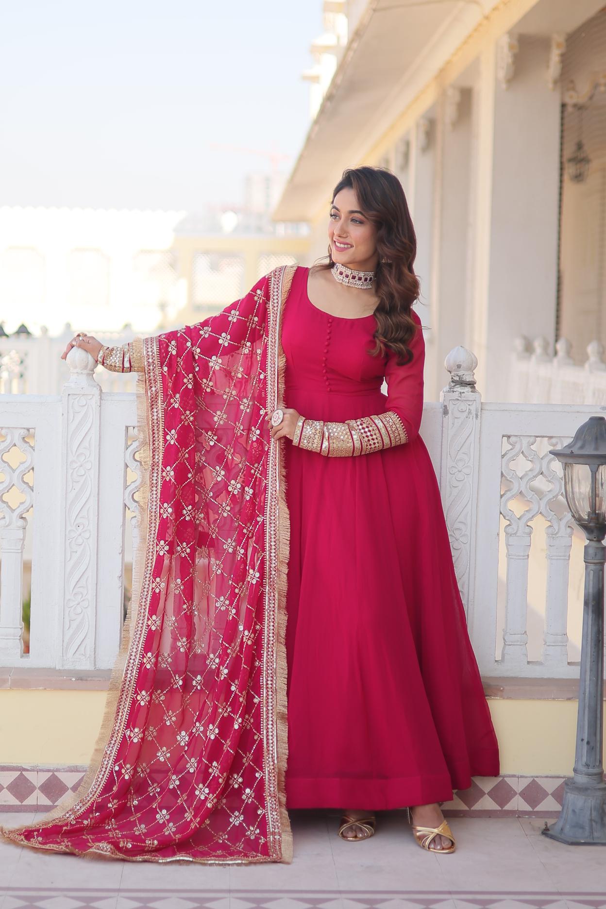 FAUX BLOOMING GOWN WITH DUPATTA EMBROIDERED SEQUINS WORK WITH LACE BORDER