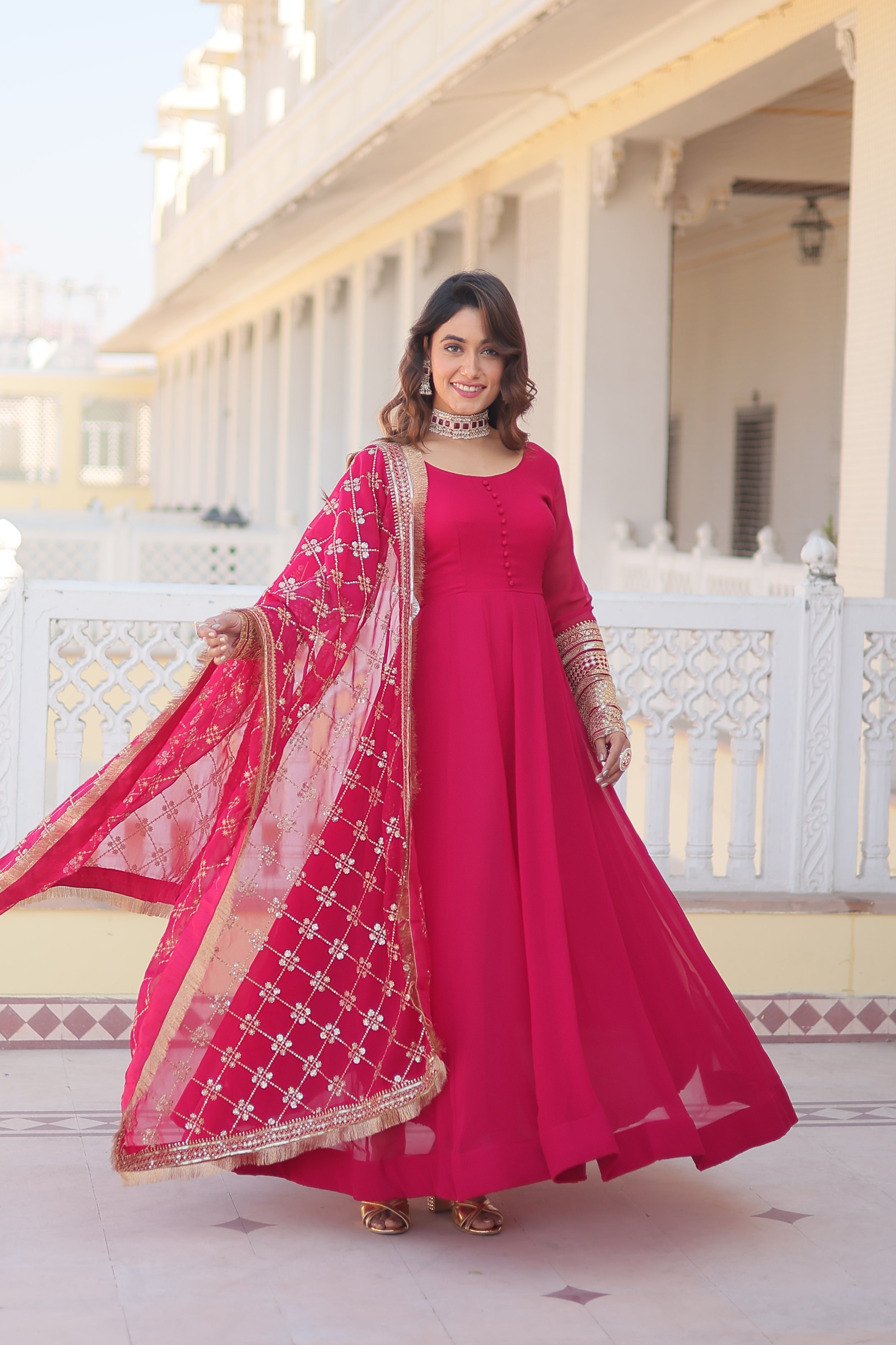 FESTIVAL EVENING GOWN FOR WOMEN WITH FLARE & EMBROIDERY DUPATTA SET