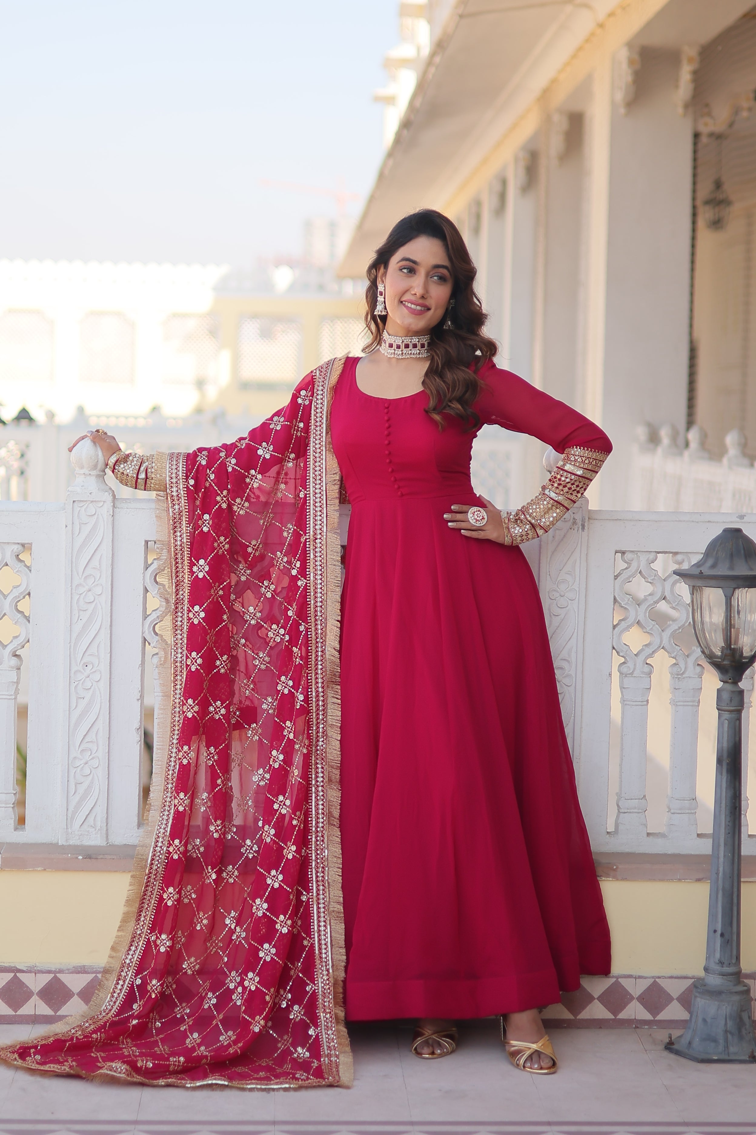 FESTIVAL EVENING GOWN FOR WOMEN WITH FLARE & EMBROIDERY DUPATTA SET