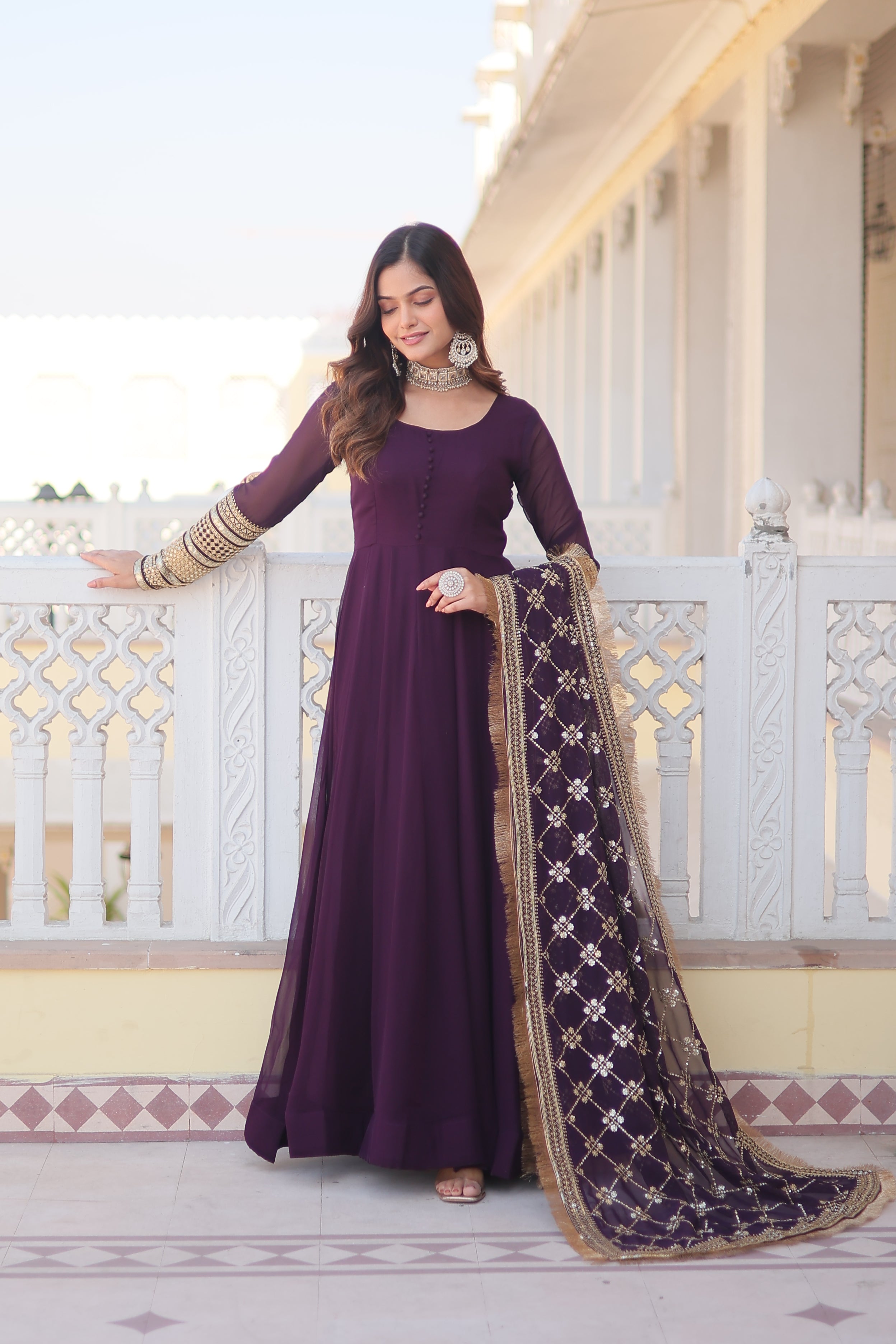 FESTIVAL EVENING GOWN FOR WOMEN WITH FLARE & EMBROIDERY DUPATTA SET