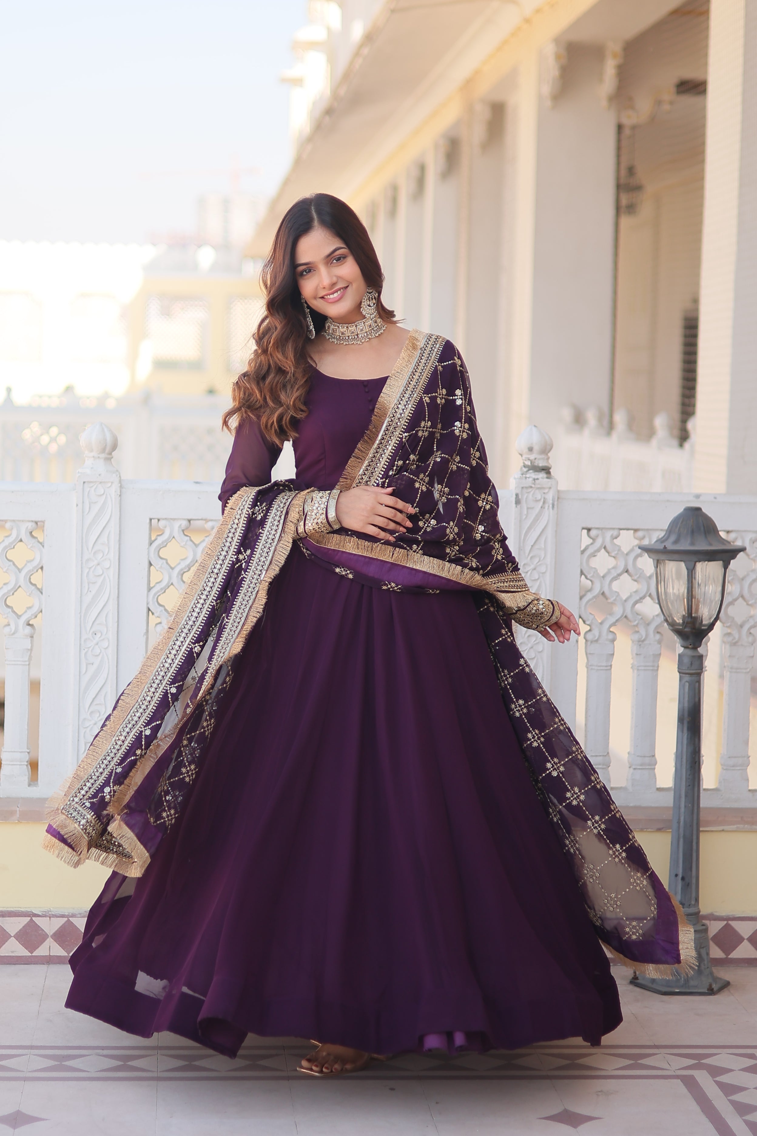 FESTIVAL EVENING GOWN FOR WOMEN WITH FLARE & EMBROIDERY DUPATTA SET