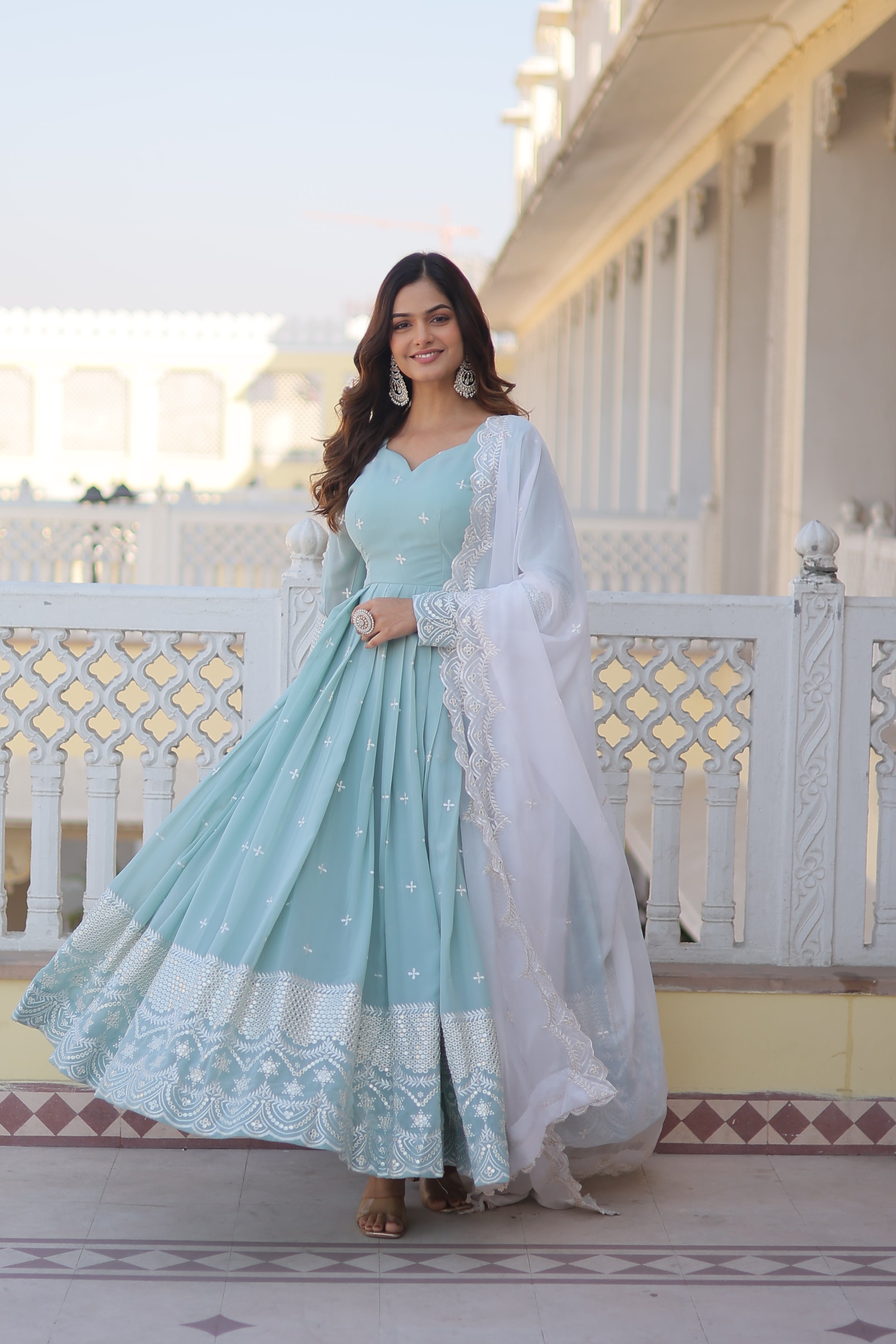 FESTIVAL EMBROIDERED GOWN FOR WOMEN WITH CONTRAST EMBROIDERY DUPATTA SET