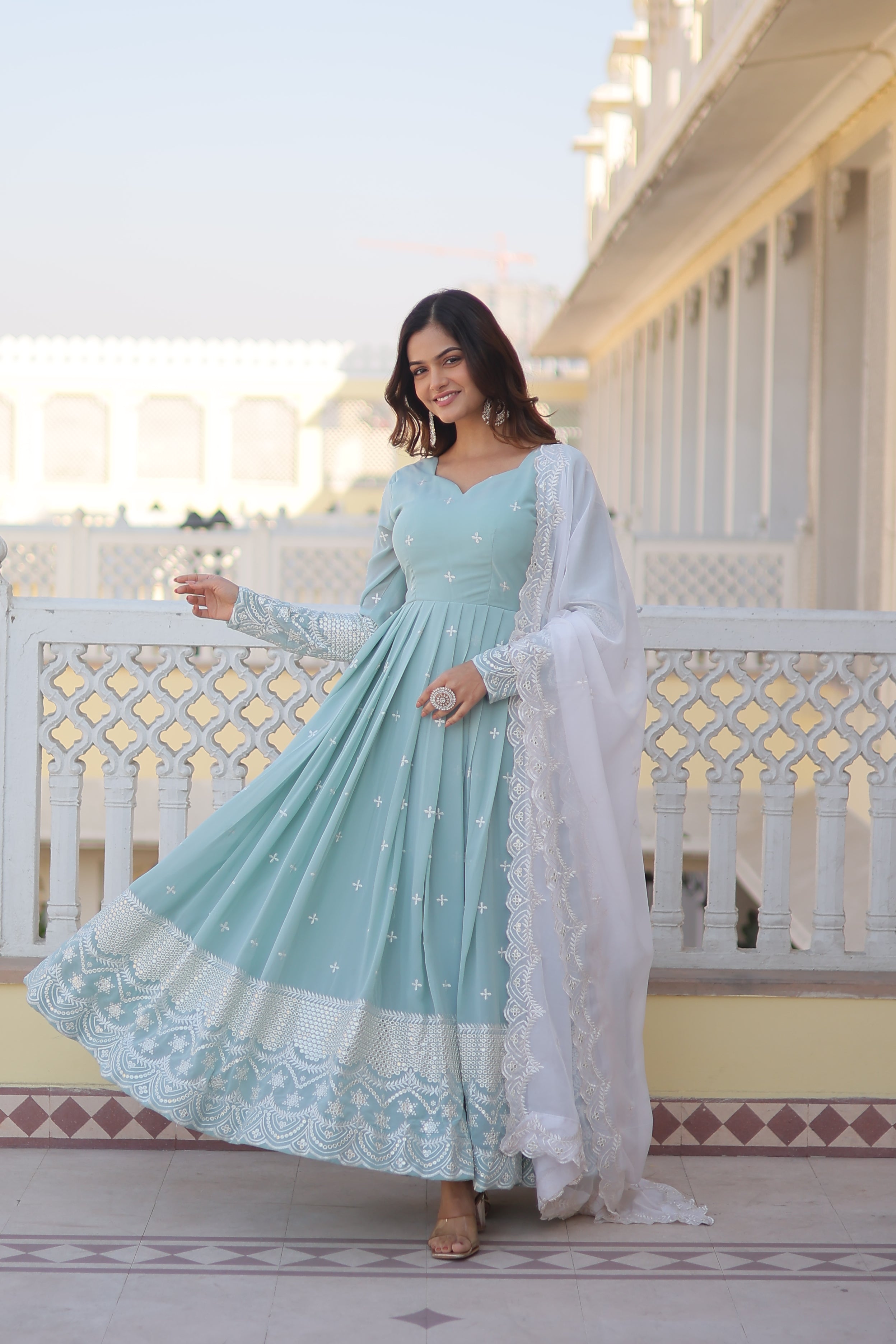FESTIVAL EMBROIDERED GOWN FOR WOMEN WITH CONTRAST EMBROIDERY DUPATTA SET