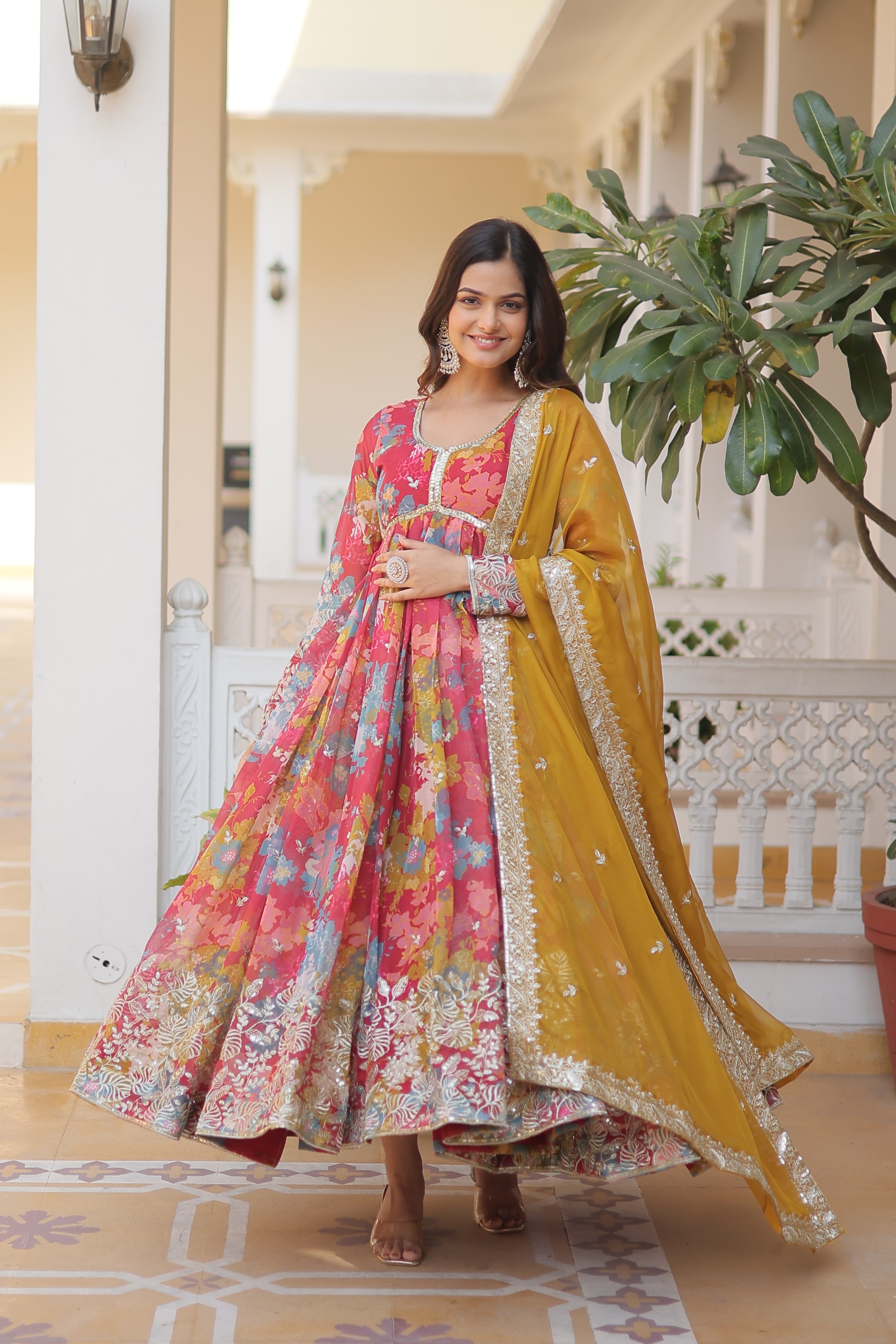 PARTY WEAR COCKTAIL EMBROIDERED GOWN FOR WOMEN WITH DUPATTA SET