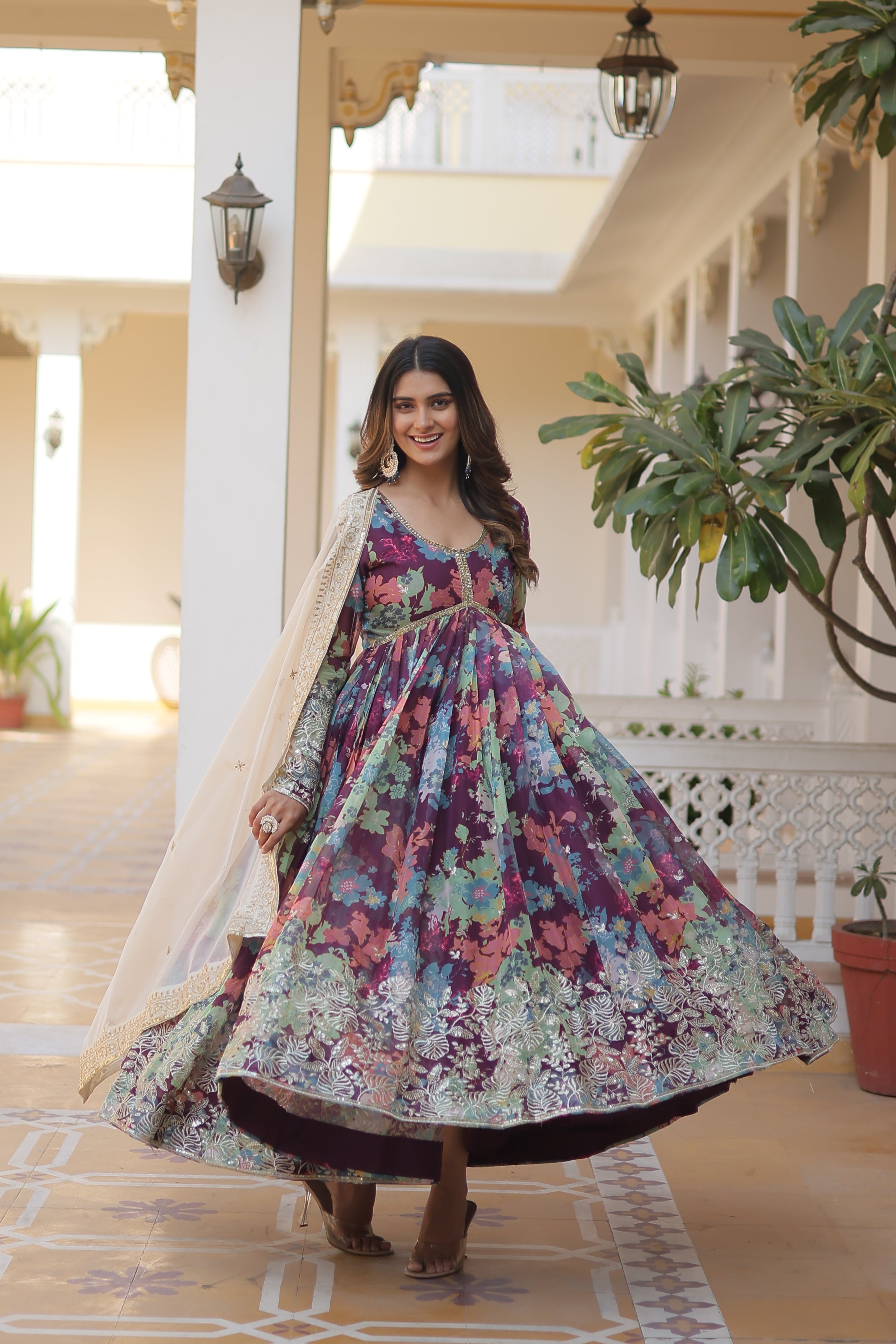 PARTY WEAR COCKTAIL EMBROIDERED GOWN FOR WOMEN WITH DUPATTA SET