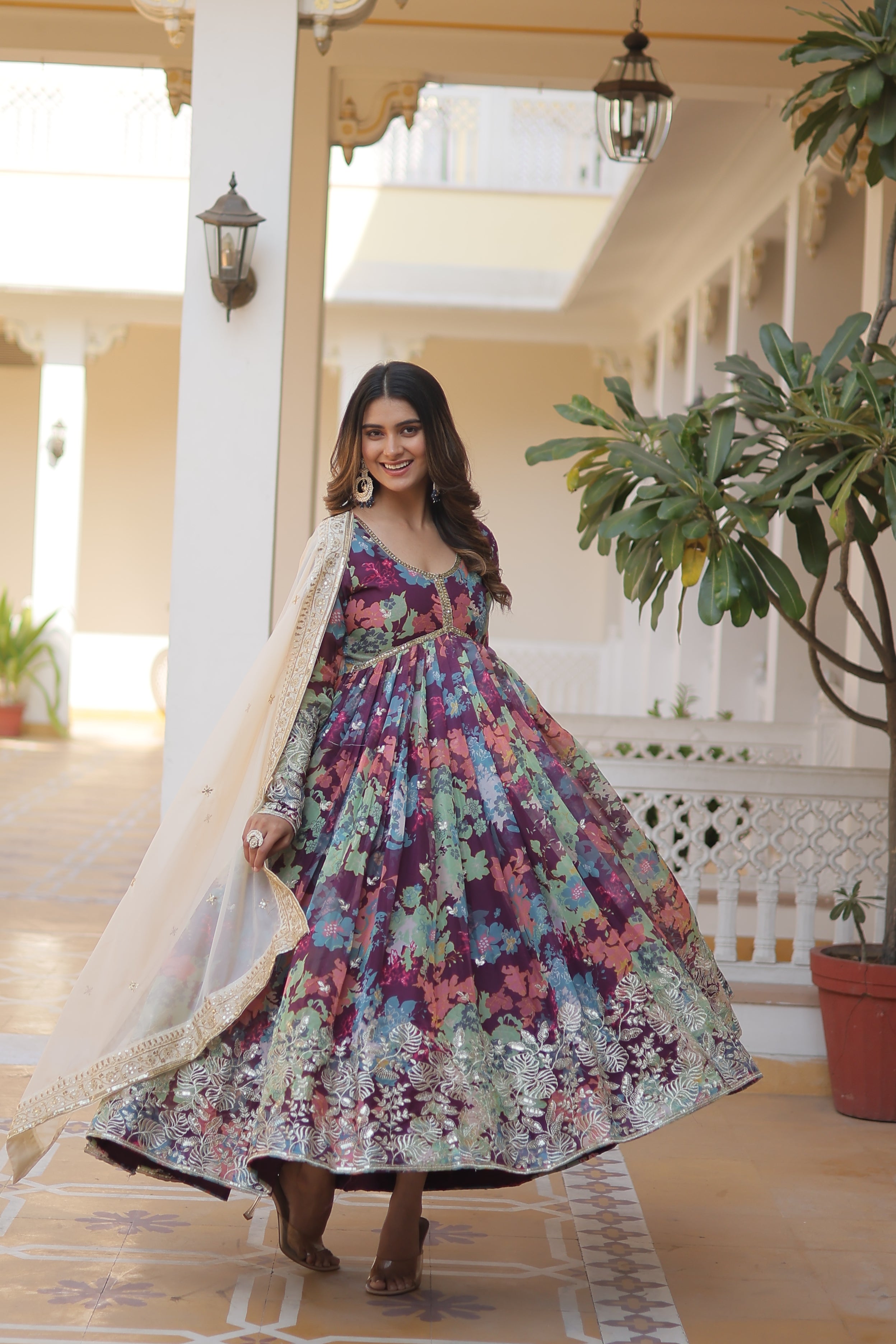 PARTY WEAR COCKTAIL EMBROIDERED GOWN FOR WOMEN WITH DUPATTA SET
