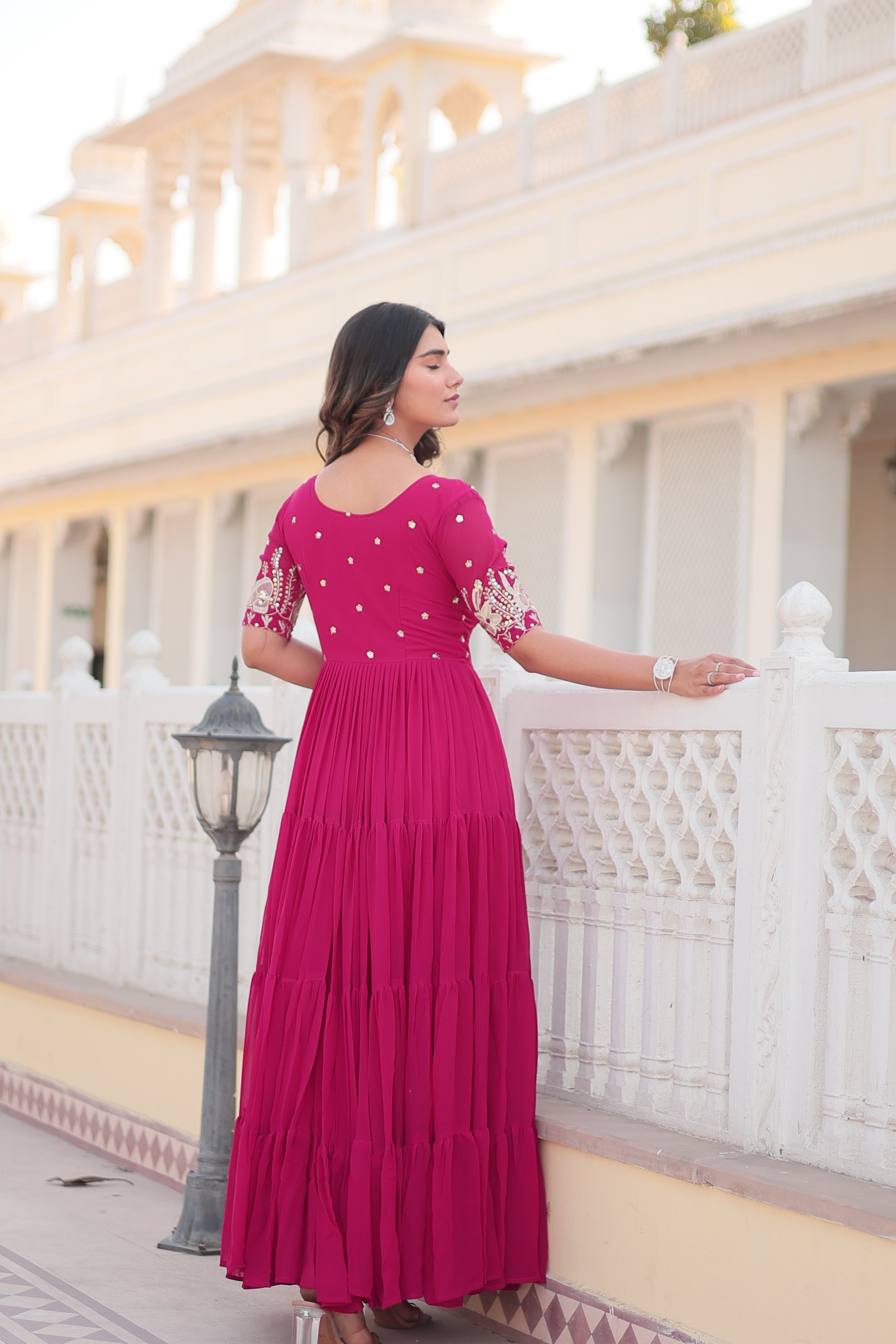 PARTY WEAR DESIGNER GOWN WITH FLARE AND EMBROIDERY WORK