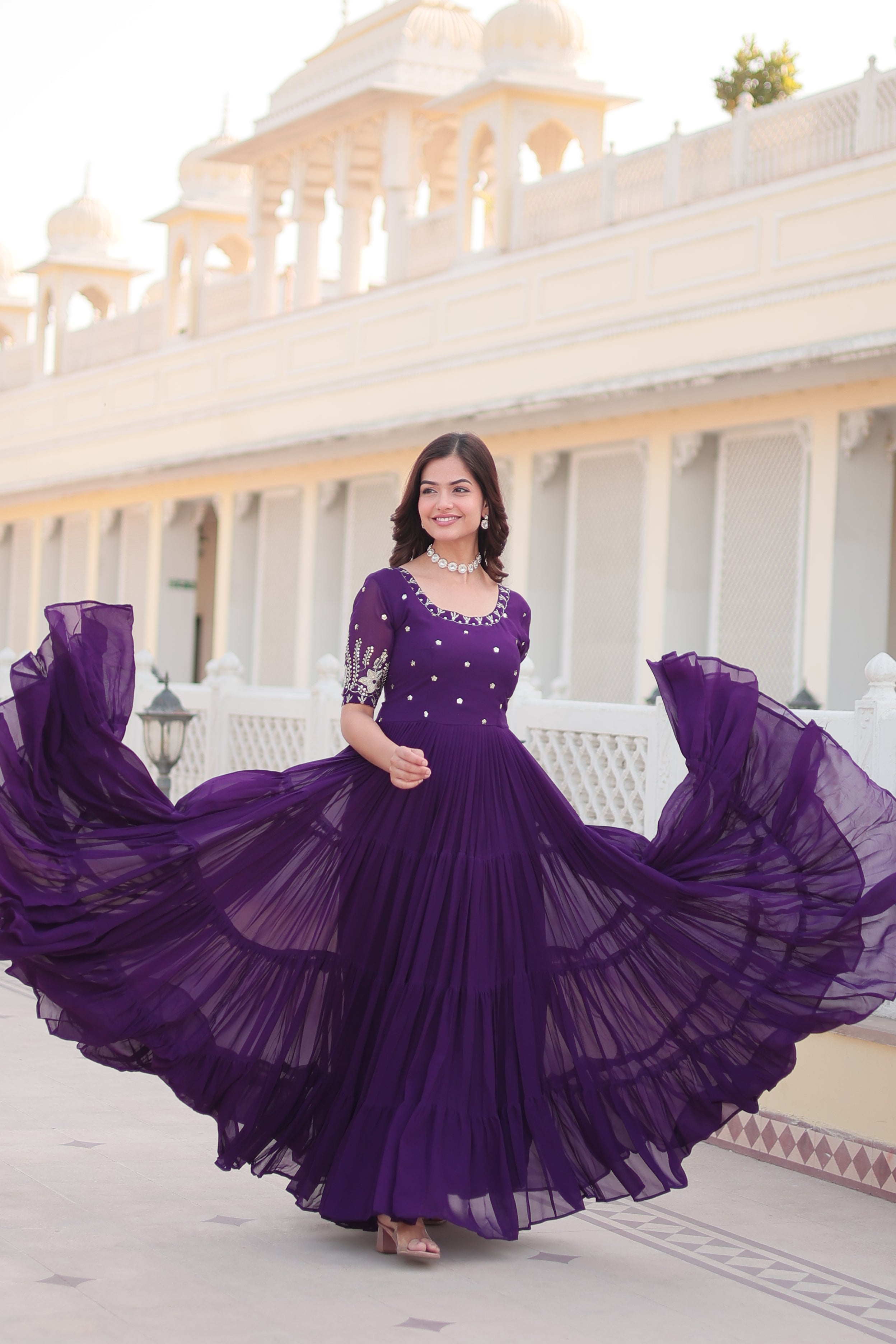 PARTY WEAR DESIGNER GOWN WITH FLARE AND EMBROIDERY WORK