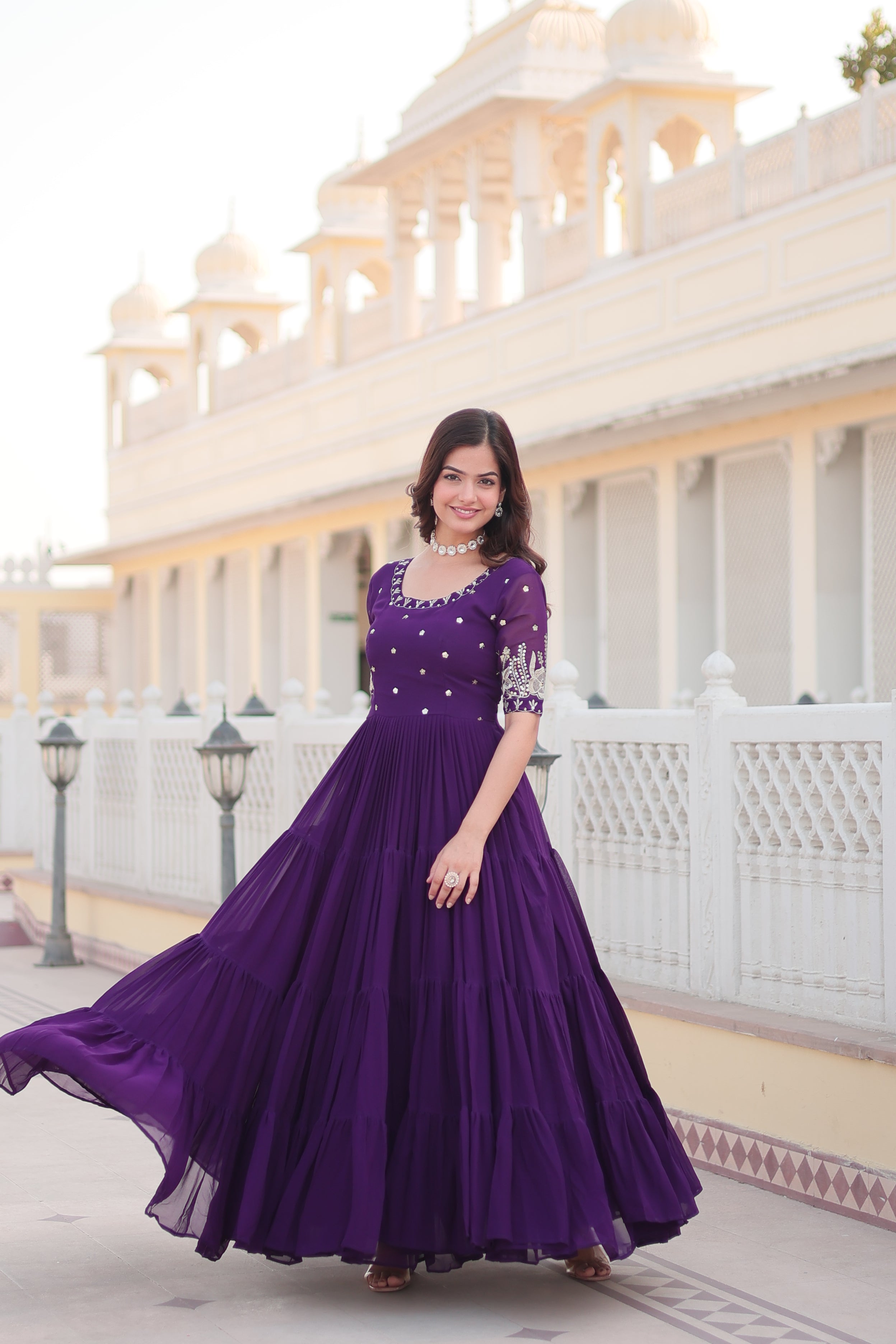 PARTY WEAR DESIGNER GOWN WITH FLARE AND EMBROIDERY WORK
