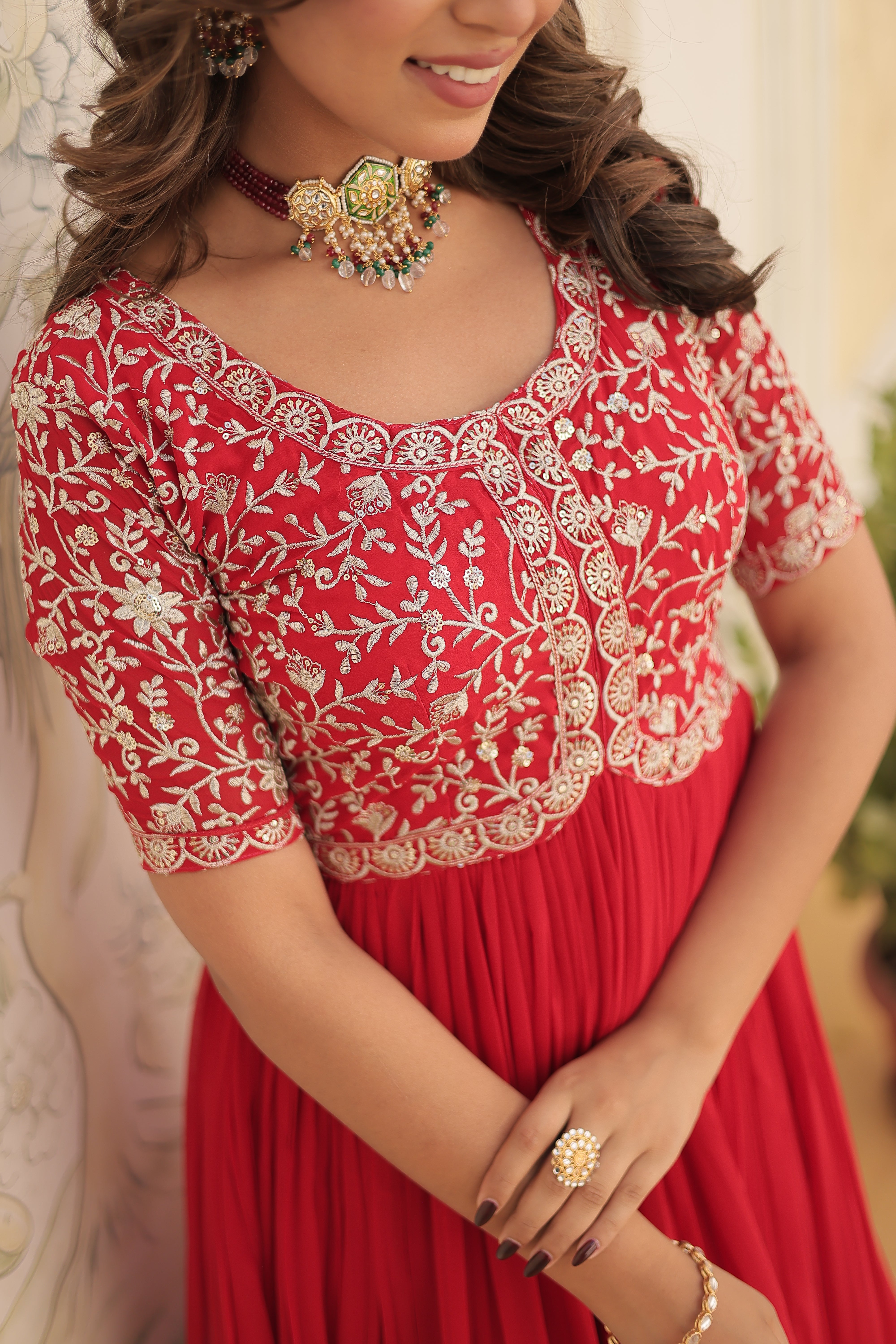 PARTY WEAR FESTIVAL WEAR EMBROIDERED FLARED GOWN FOR WOMEN IN GEORGETTE FABRIC