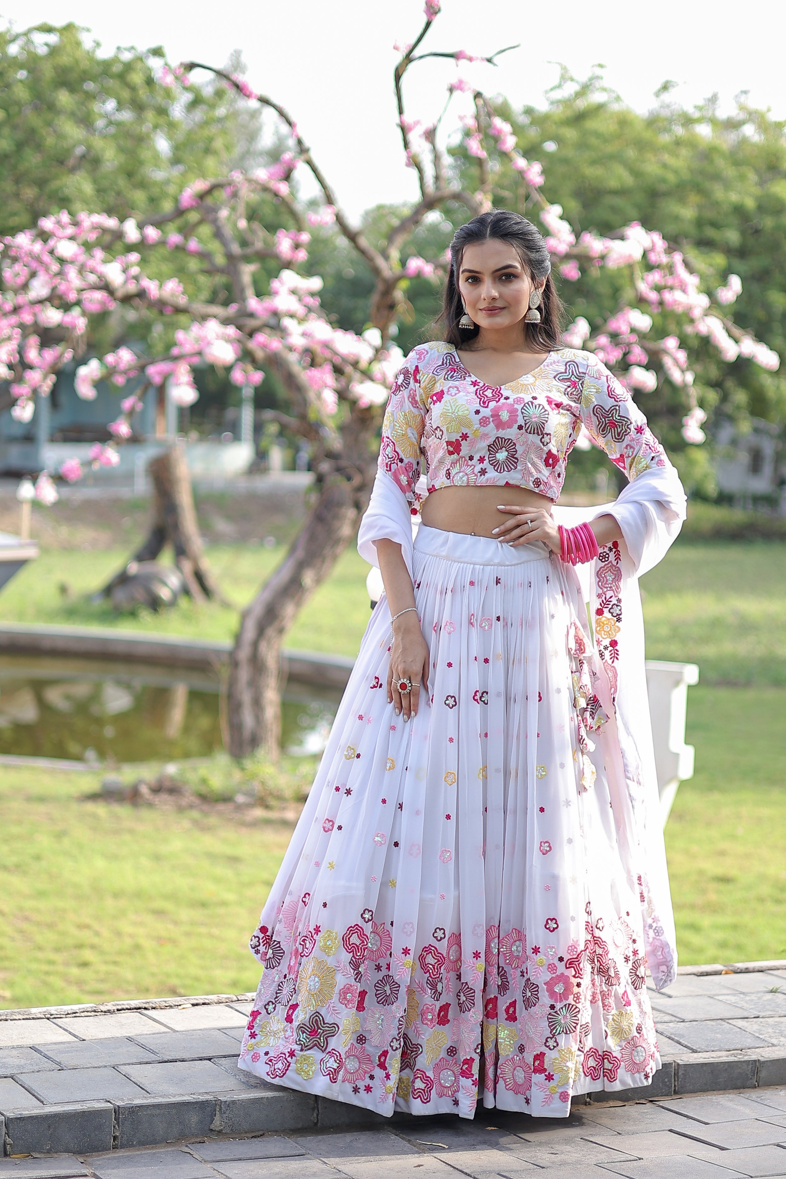 FAUX GEORGETTE DESIGNER LEHENGA CHOLI BEAUTIFIED WITH EMBROIDERED