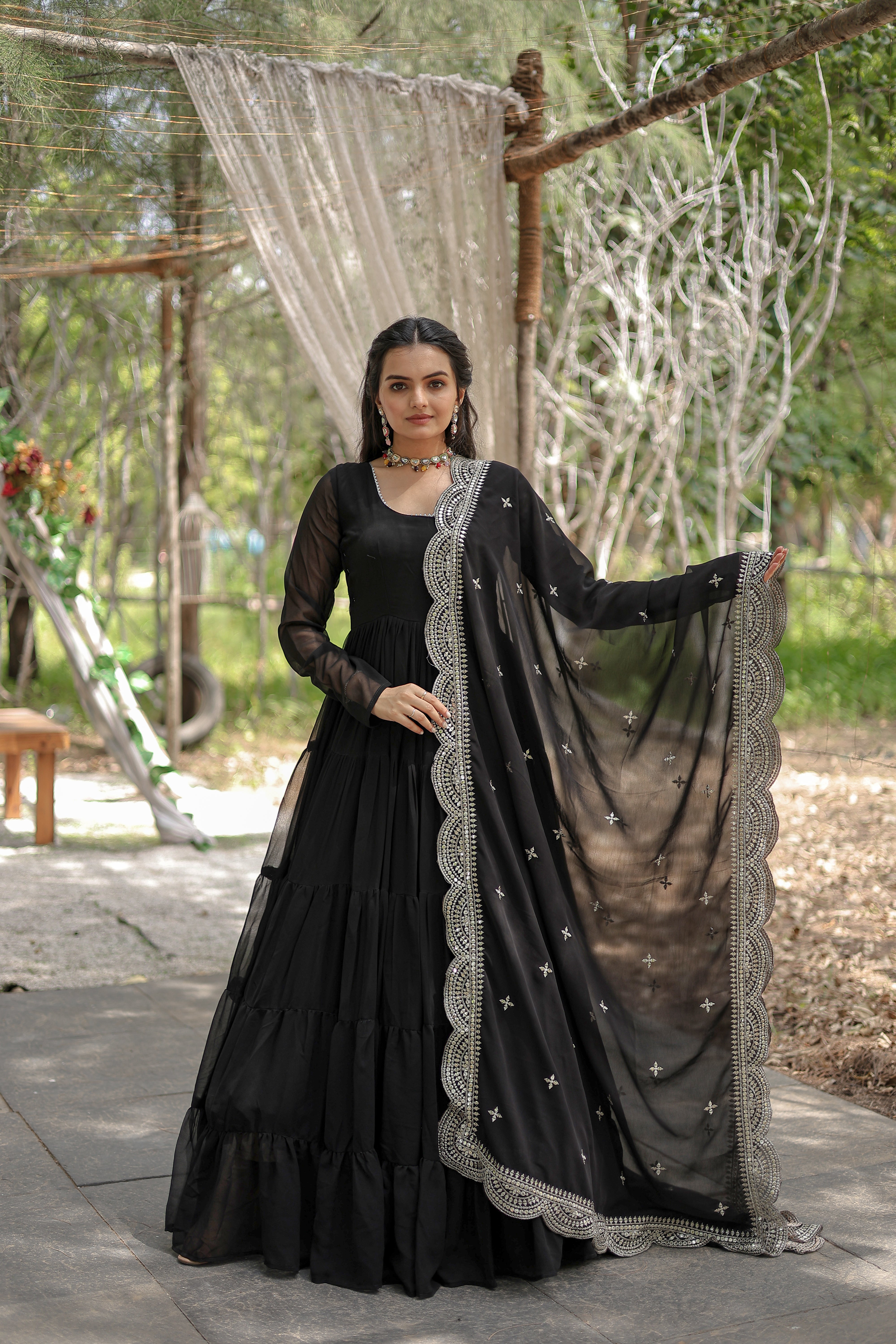 FESTIVAL WEAR FLARED GOWN WITH EMBROIDERED DUPATTA SET