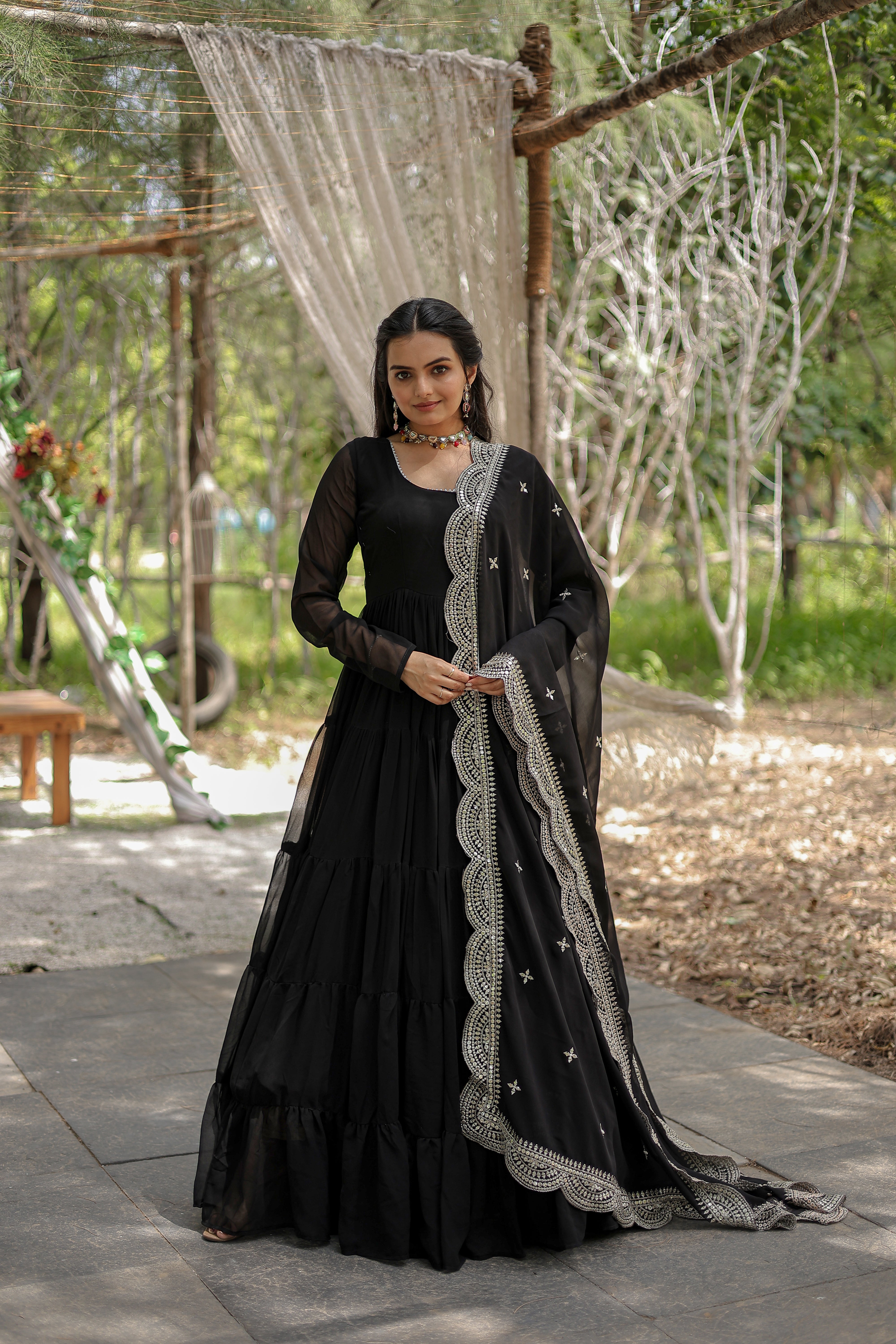 FESTIVAL WEAR FLARED GOWN WITH EMBROIDERED DUPATTA SET