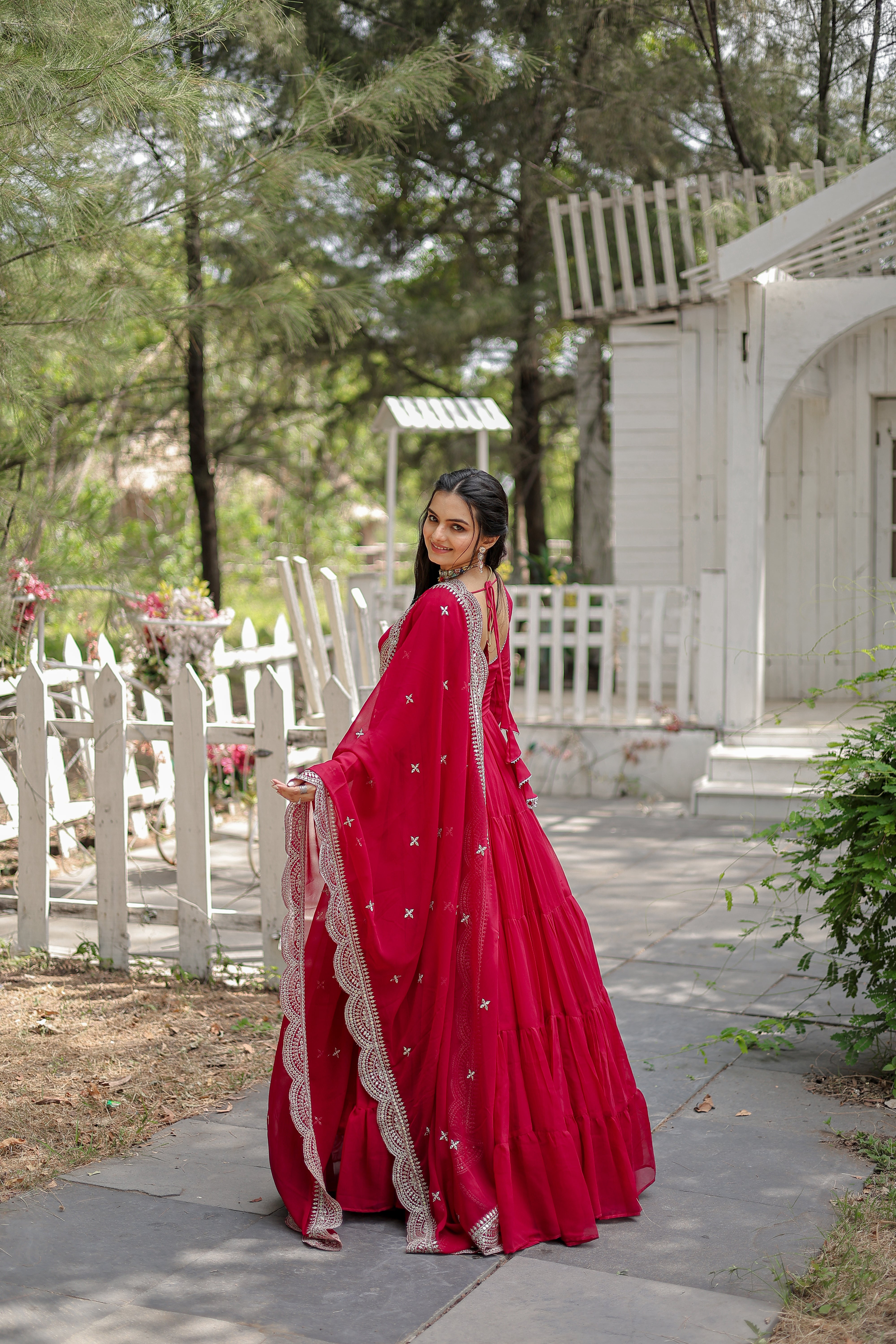 FESTIVAL WEAR FLARED GOWN WITH EMBROIDERED DUPATTA SET