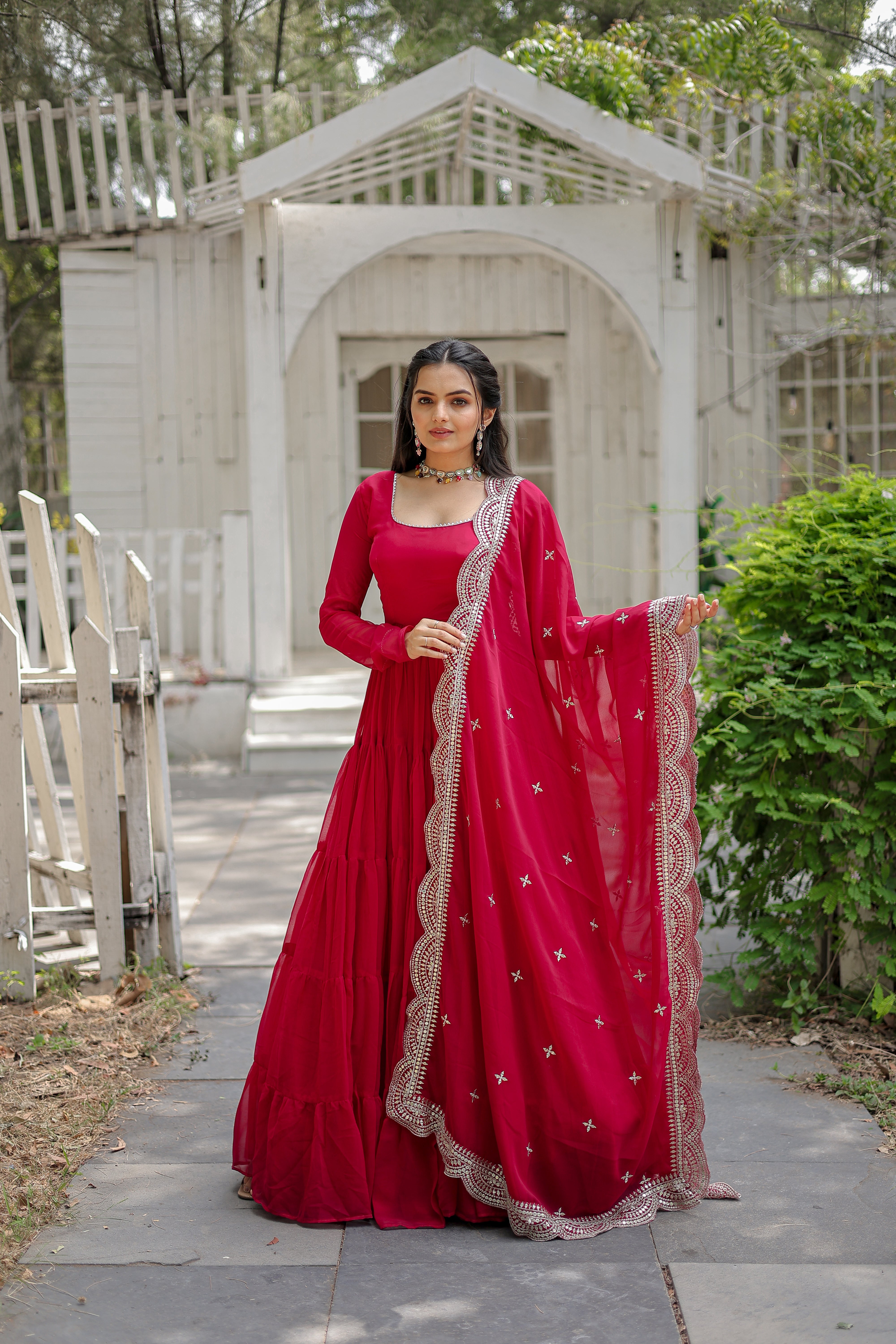 FESTIVAL WEAR FLARED GOWN WITH EMBROIDERED DUPATTA SET