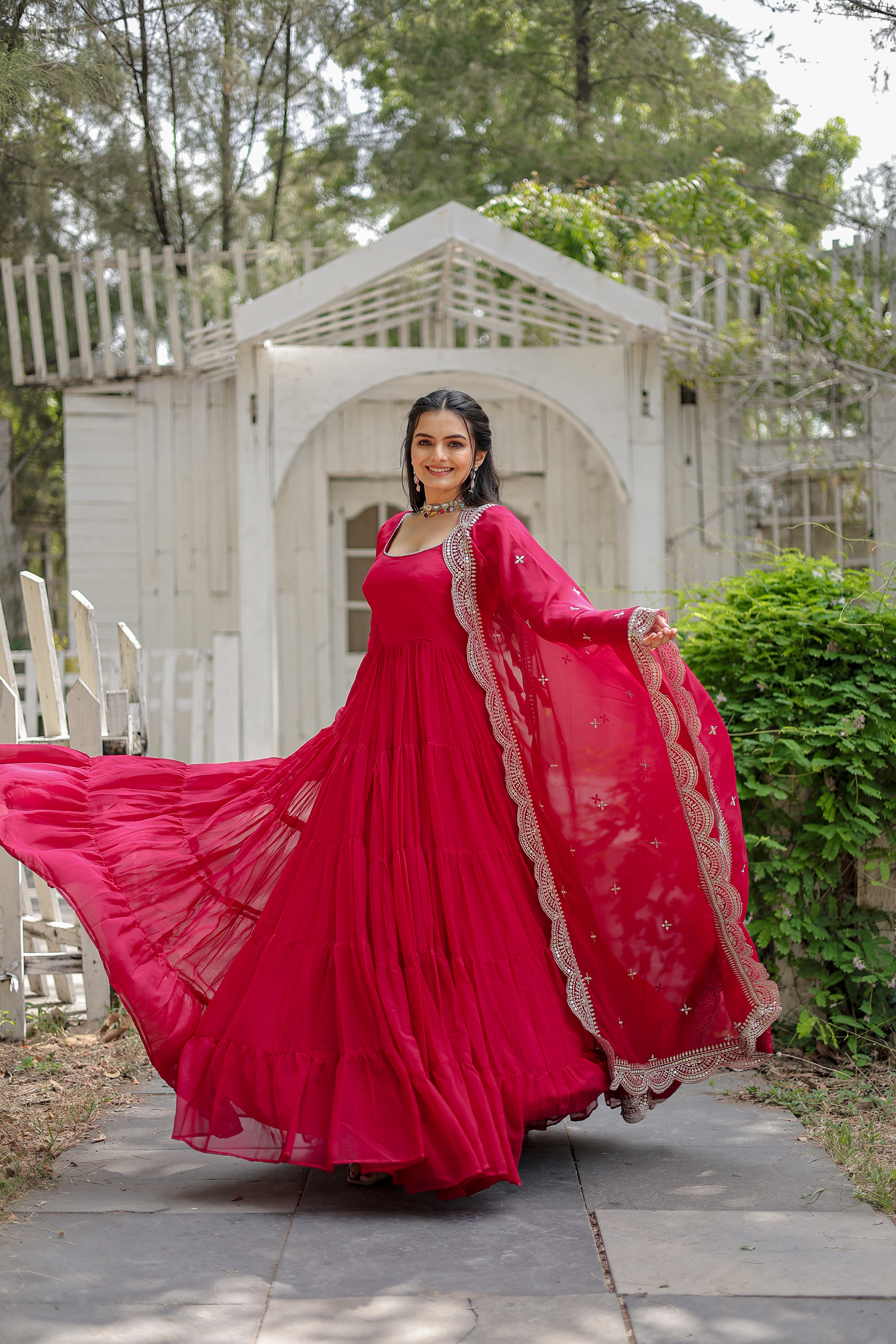 FESTIVAL WEAR FLARED GOWN WITH EMBROIDERED DUPATTA SET