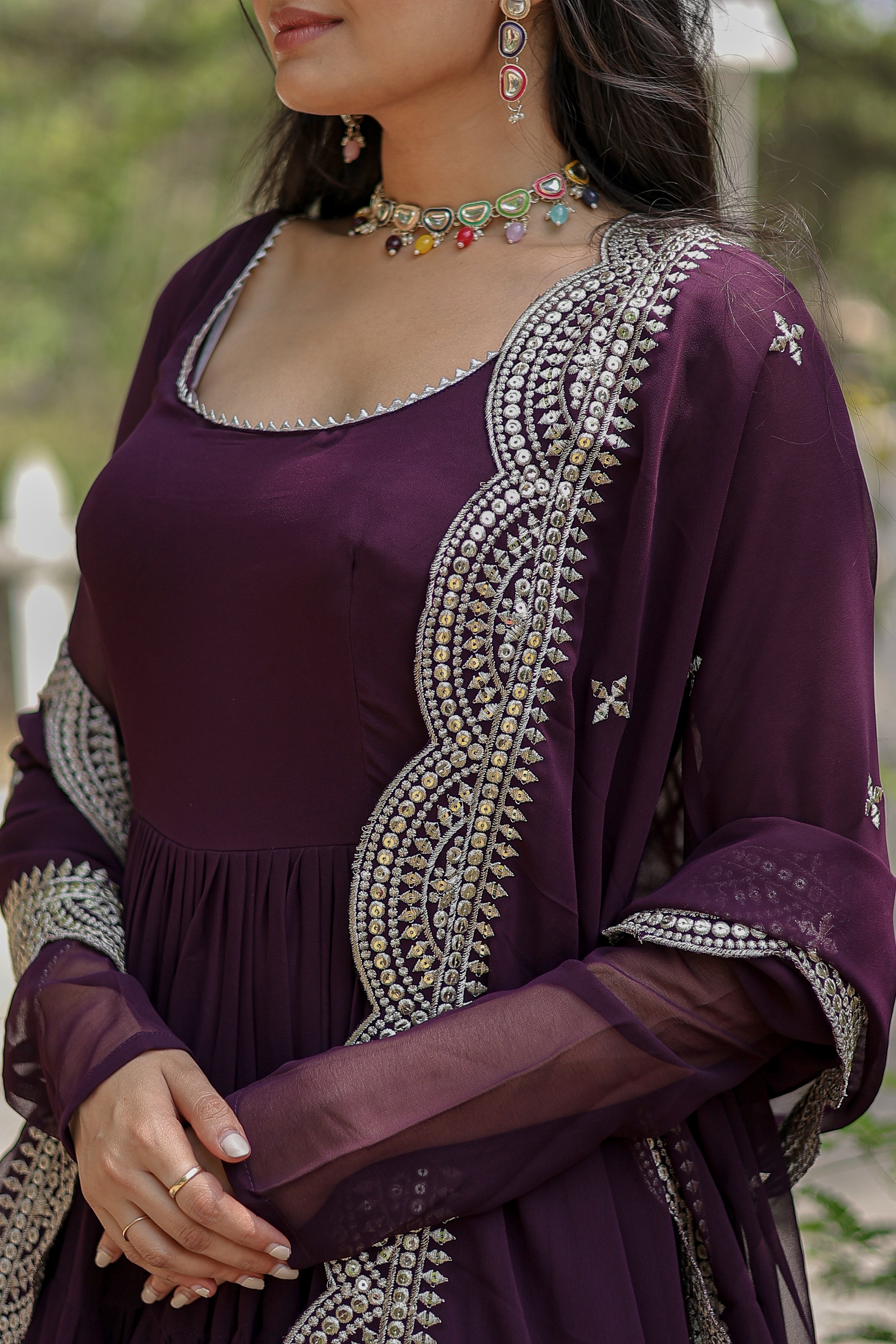 FESTIVAL WEAR FLARED GOWN WITH EMBROIDERED DUPATTA SET