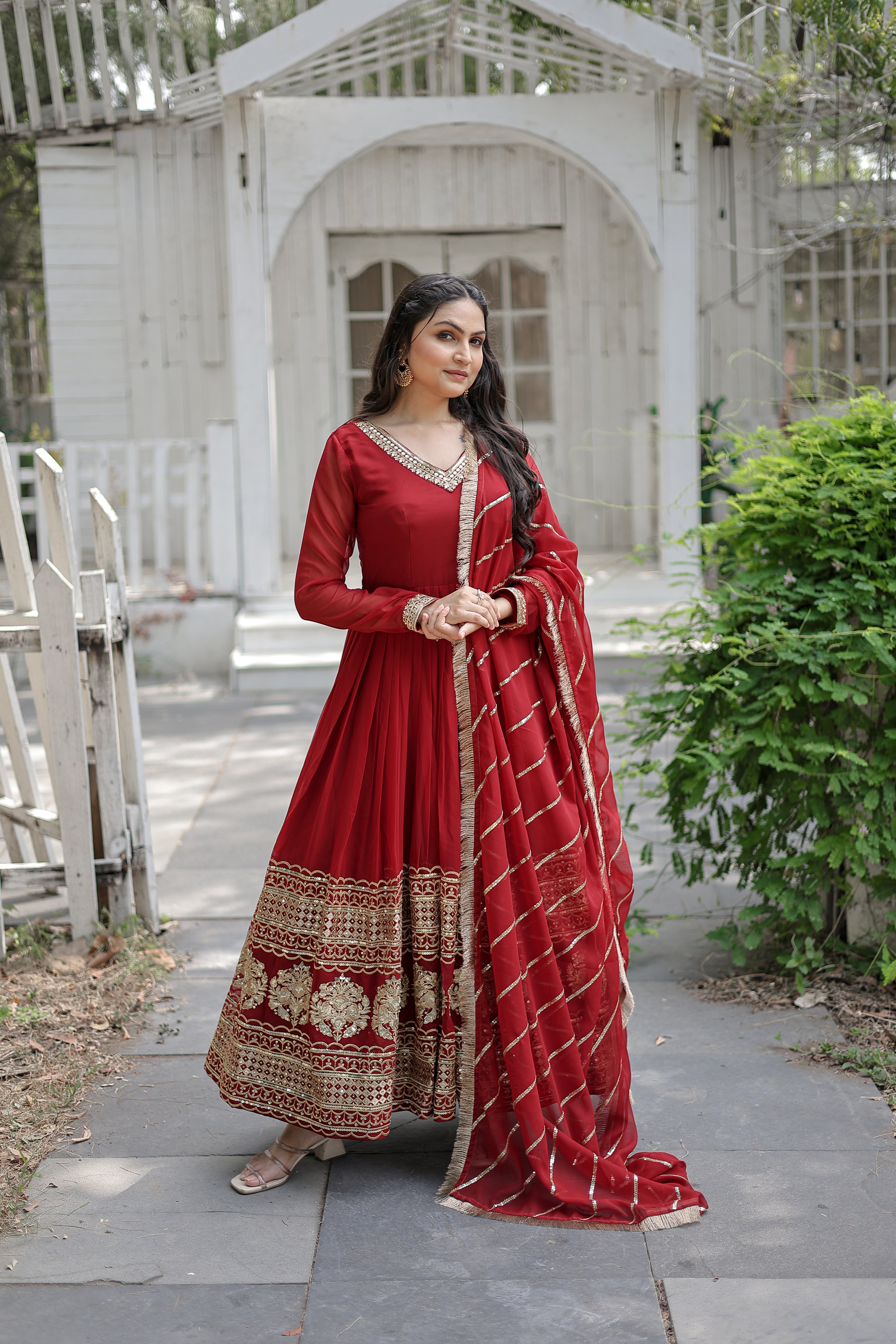DESIGNER FESTIVAL FLARED PARTY WEAR GOWN WITH EMBROIDERED DUPATTA SET
