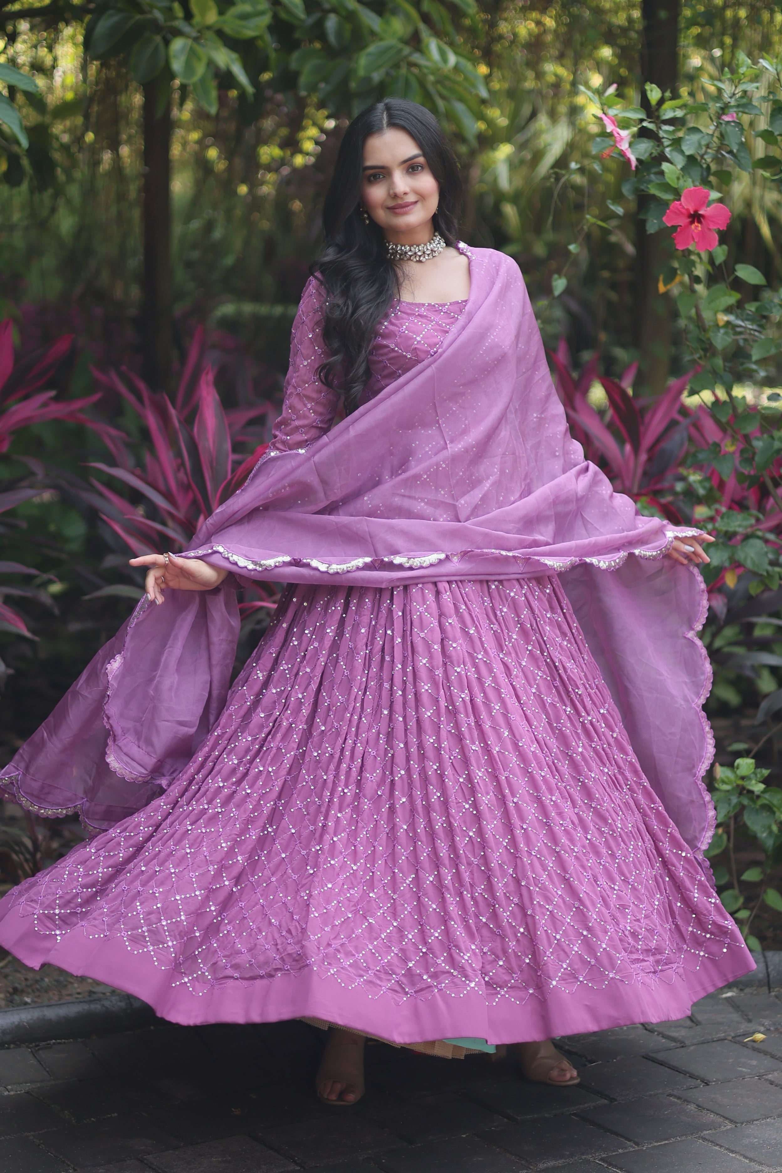 EMBROIDERED PARTY WEAR GOWN FOR WOMEN WITH EMBROIDERED DUPATTA SET