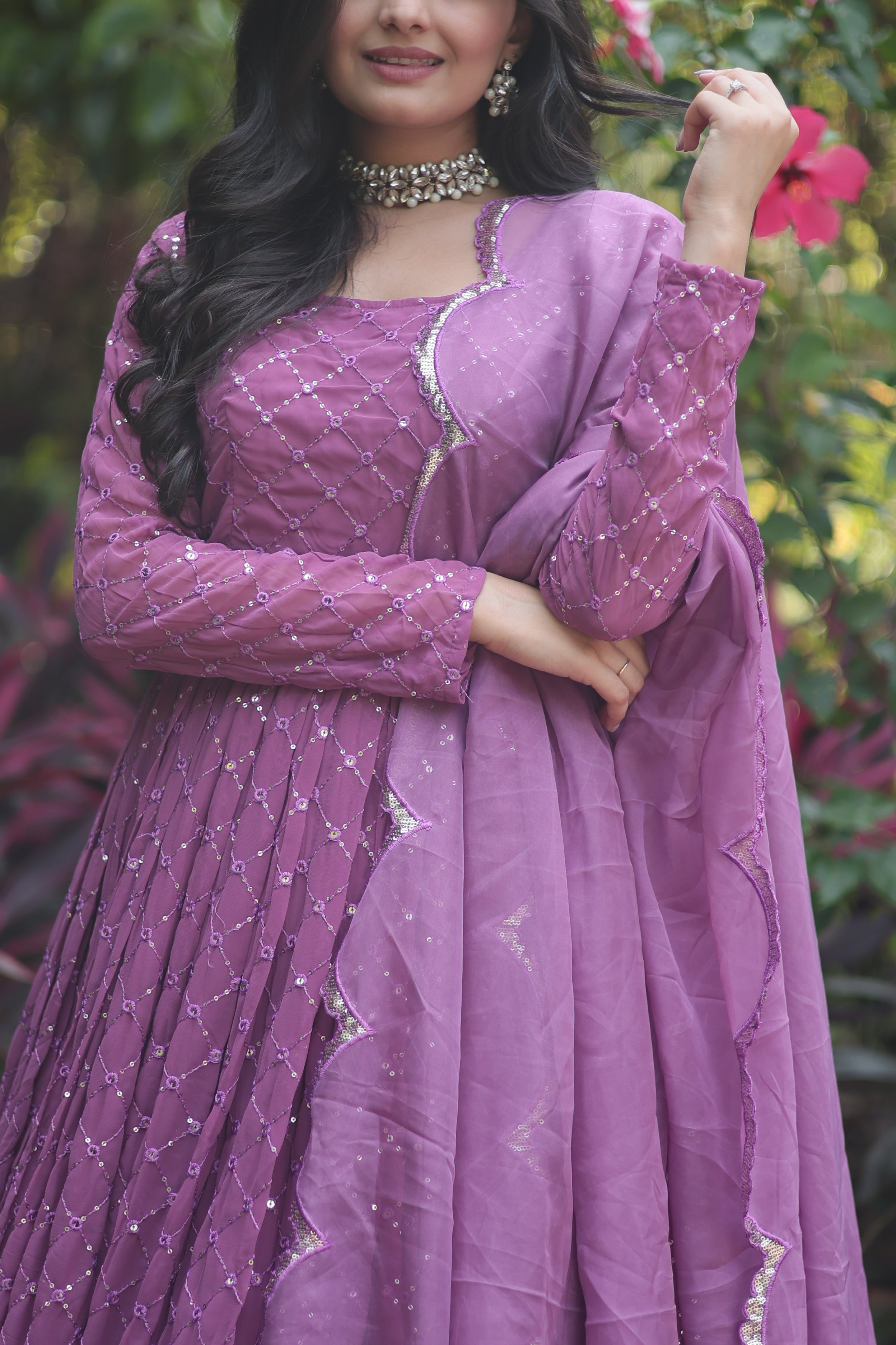 EMBROIDERED PARTY WEAR GOWN FOR WOMEN WITH EMBROIDERED DUPATTA SET