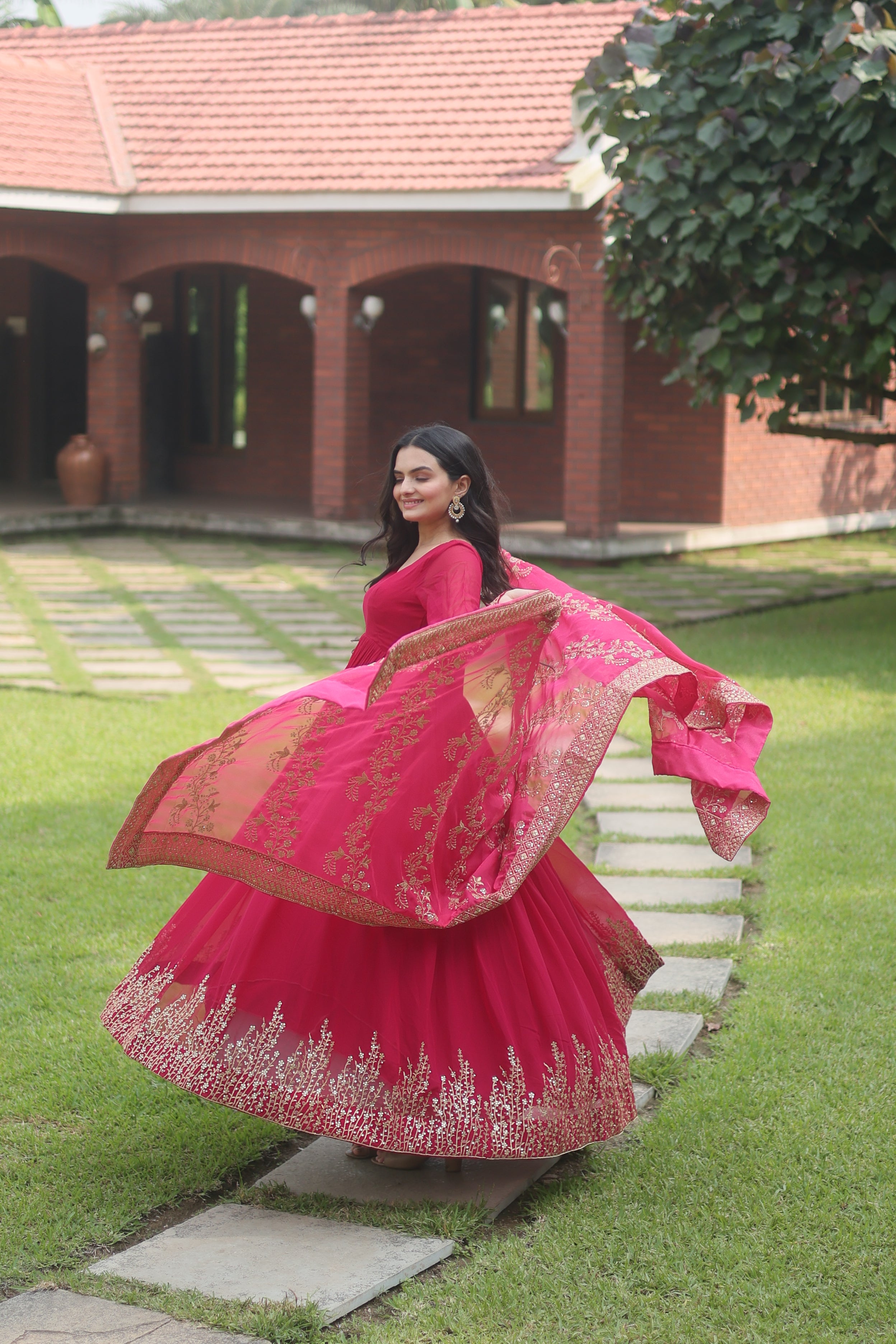 PARTY WEAR FLARED STYLISH GOWN IN EMBROIDERY WITH EMBROIDERED DUPATTA SET