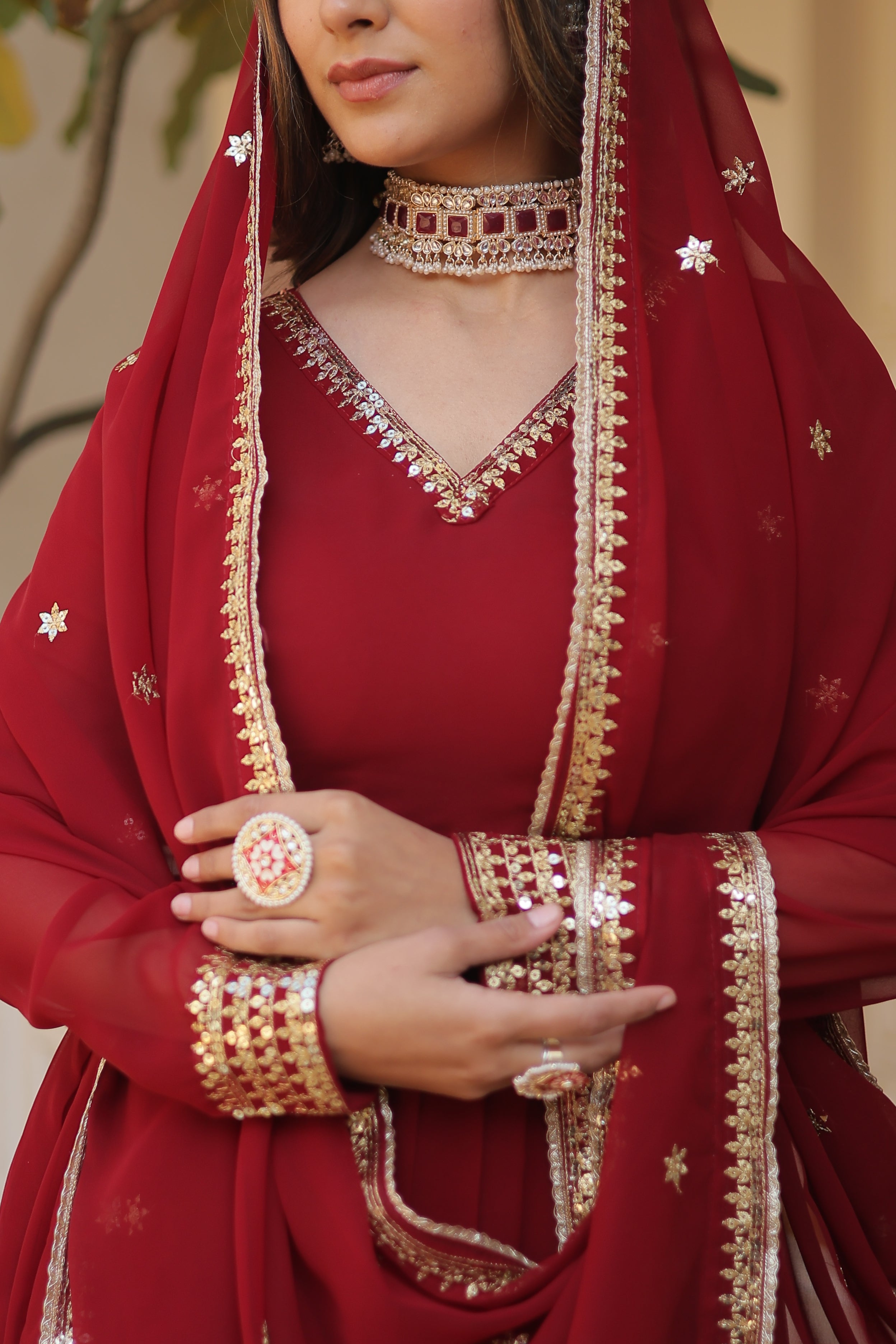 FESTIVAL & PARTY WEAR TRADITIONAL FLARED GOWN WITH EMBROIDERED DUPATTA SET