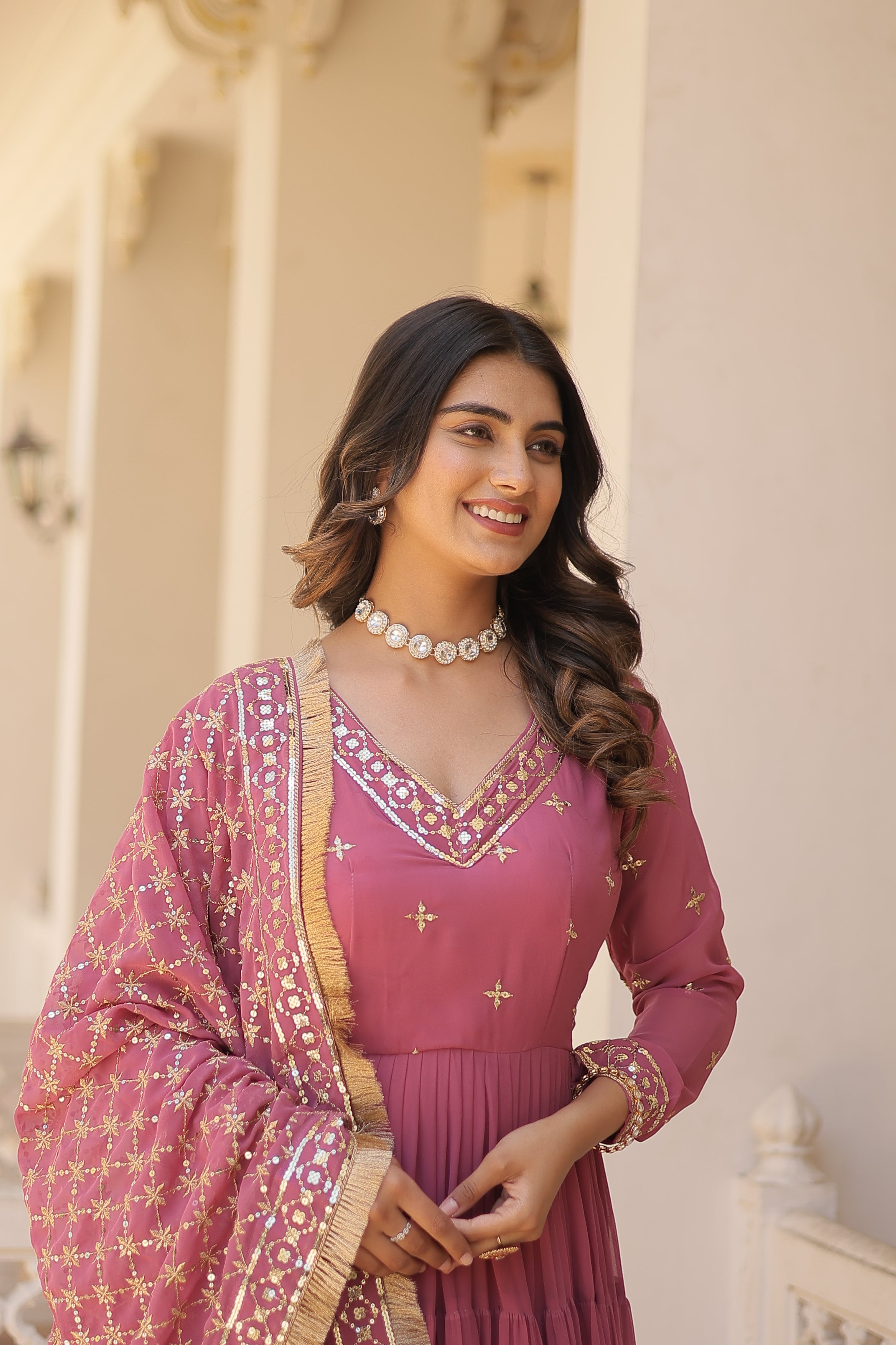 PARTY WEAR WOMEN'S FLARED GOWN WITH SEQUINS EMBROIDERED DUPATTA SET