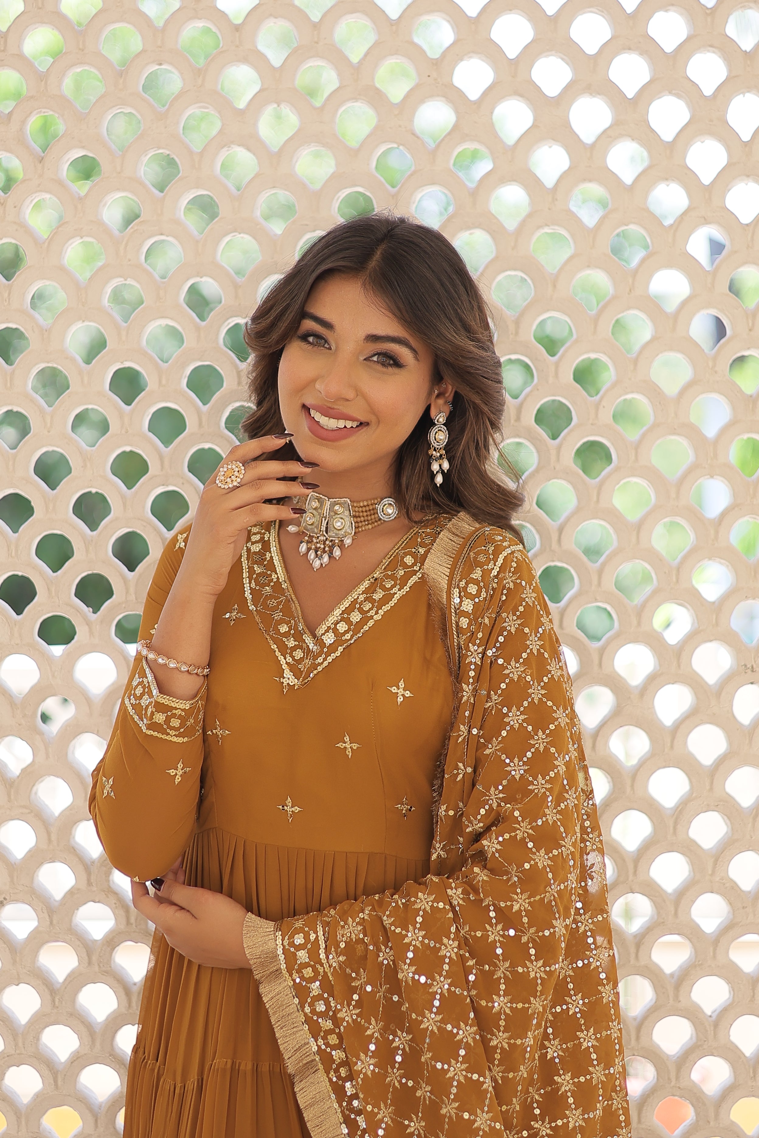 PARTY WEAR WOMEN'S FLARED GOWN WITH SEQUINS EMBROIDERED DUPATTA SET