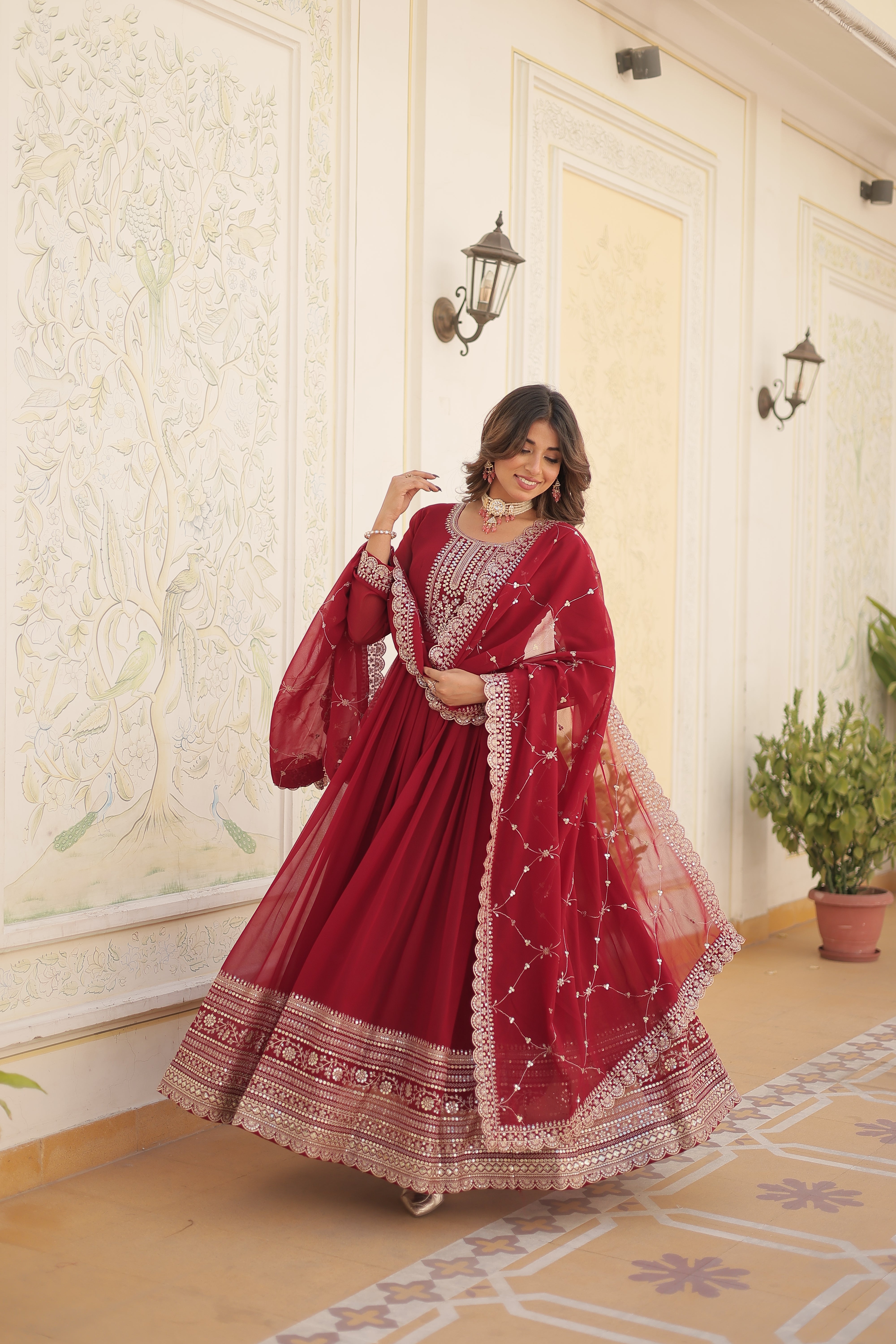 FESTIVAL | WEDDING FLARED GOWN IN EMBROIDERY WORK WITH EMBROIDERED DUPATTA SET