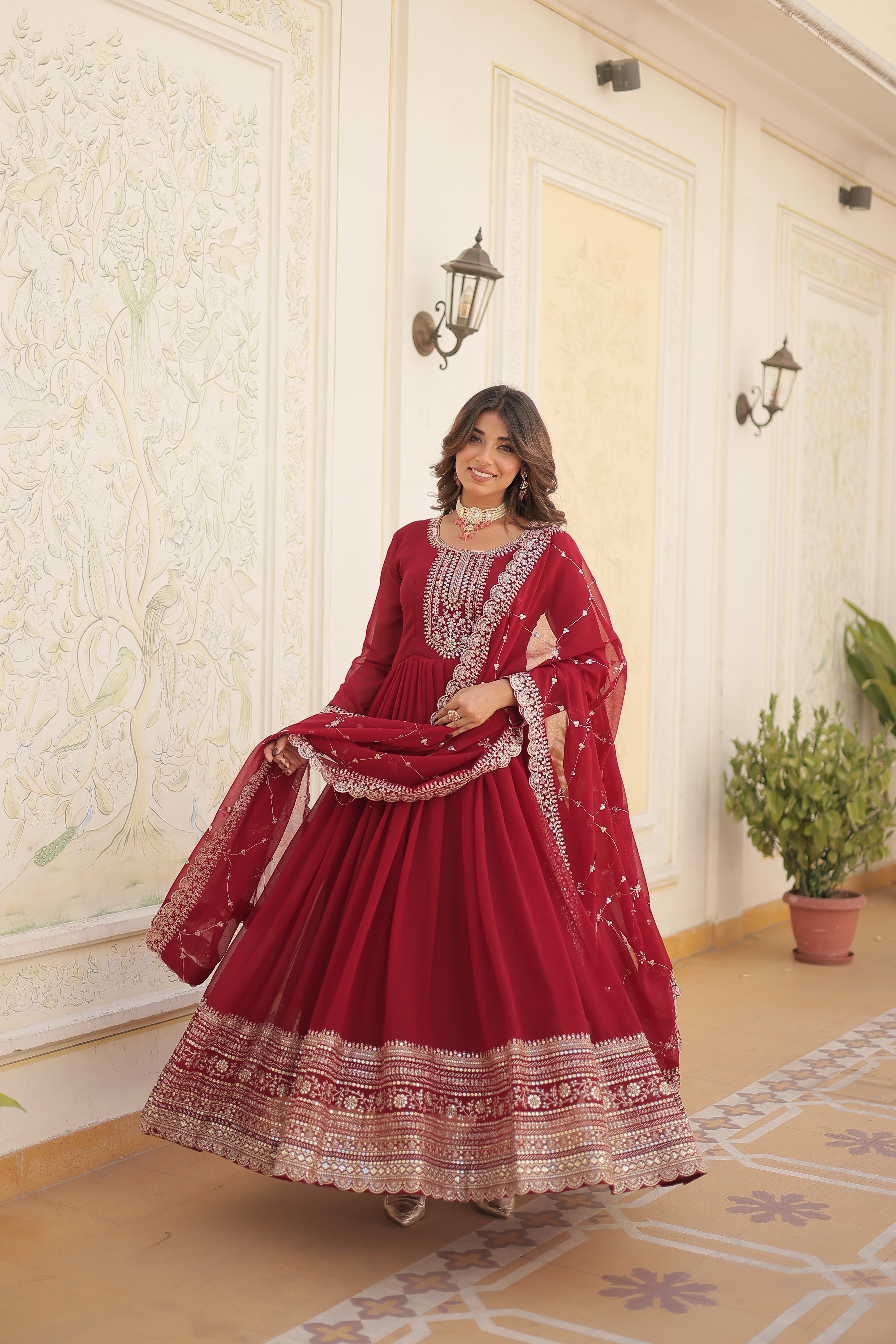 FESTIVAL | WEDDING FLARED GOWN IN EMBROIDERY WORK WITH EMBROIDERED DUPATTA SET