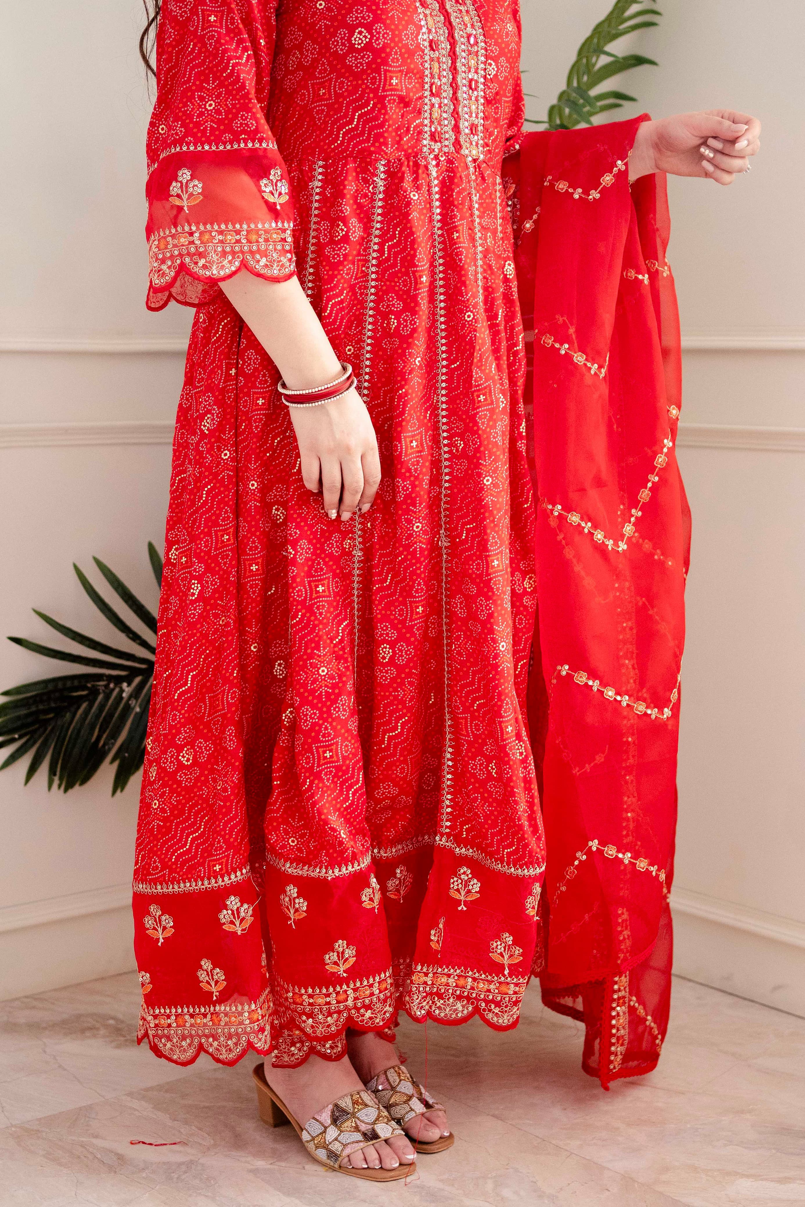 RED FLOWING ANARKALI SUIT SET