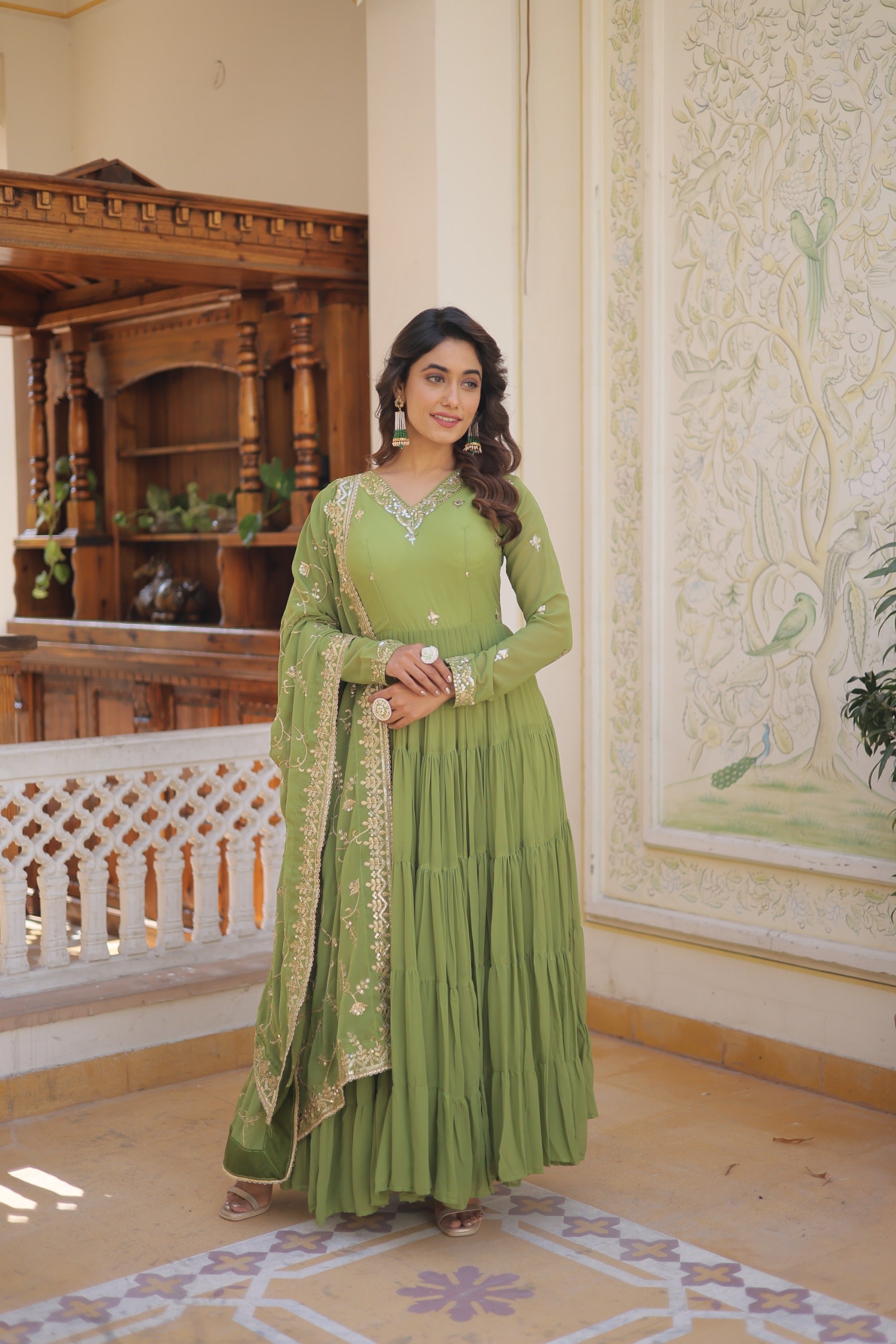 PARTY WEAR FLARED WOMEN EMBROIDERED GOWN WITH DUPATTA SET