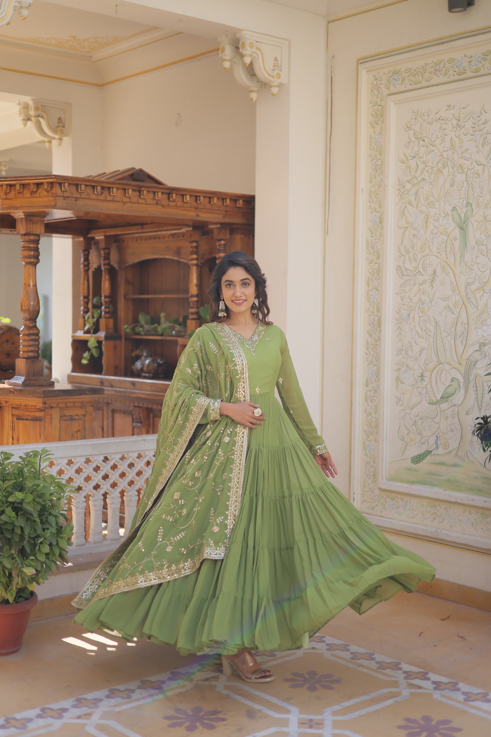PARTY WEAR FLARED WOMEN EMBROIDERED GOWN WITH DUPATTA SET