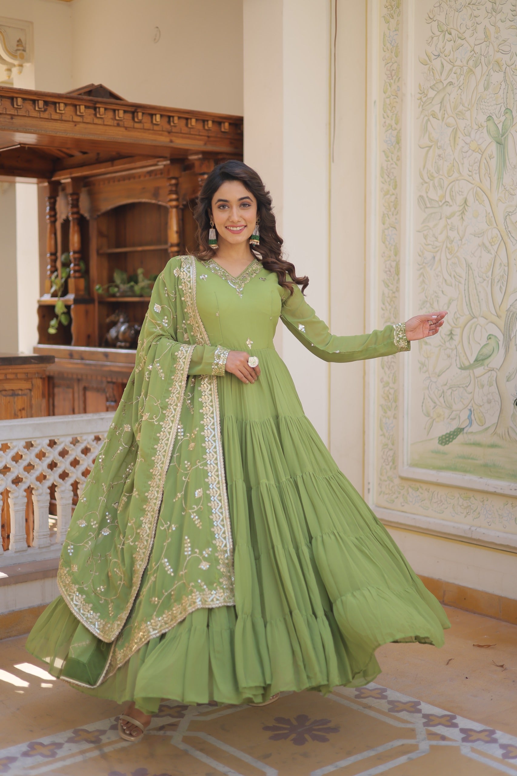 PARTY WEAR FLARED WOMEN EMBROIDERED GOWN WITH DUPATTA SET