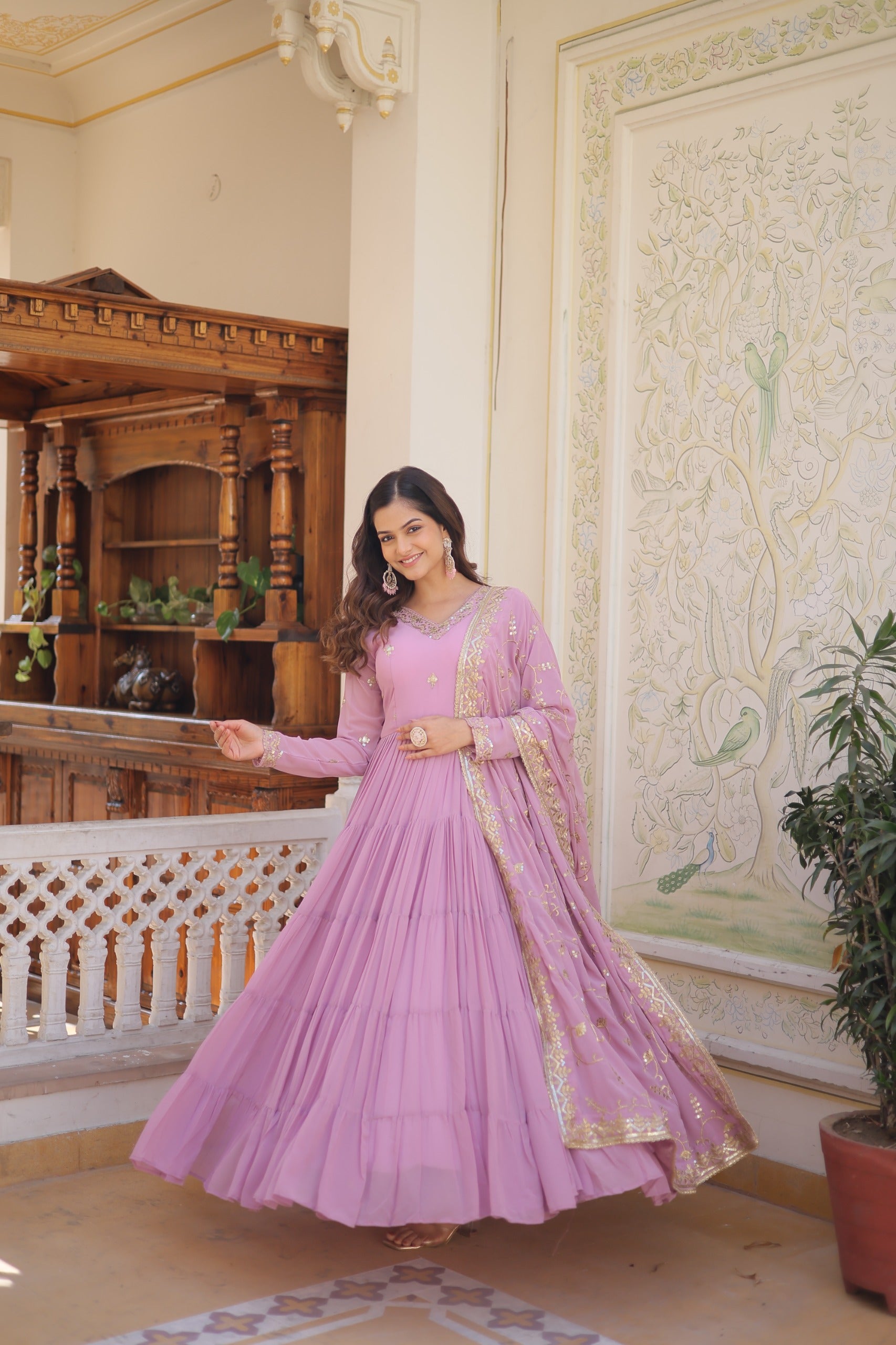 PARTY WEAR FLARED WOMEN EMBROIDERED GOWN WITH DUPATTA SET