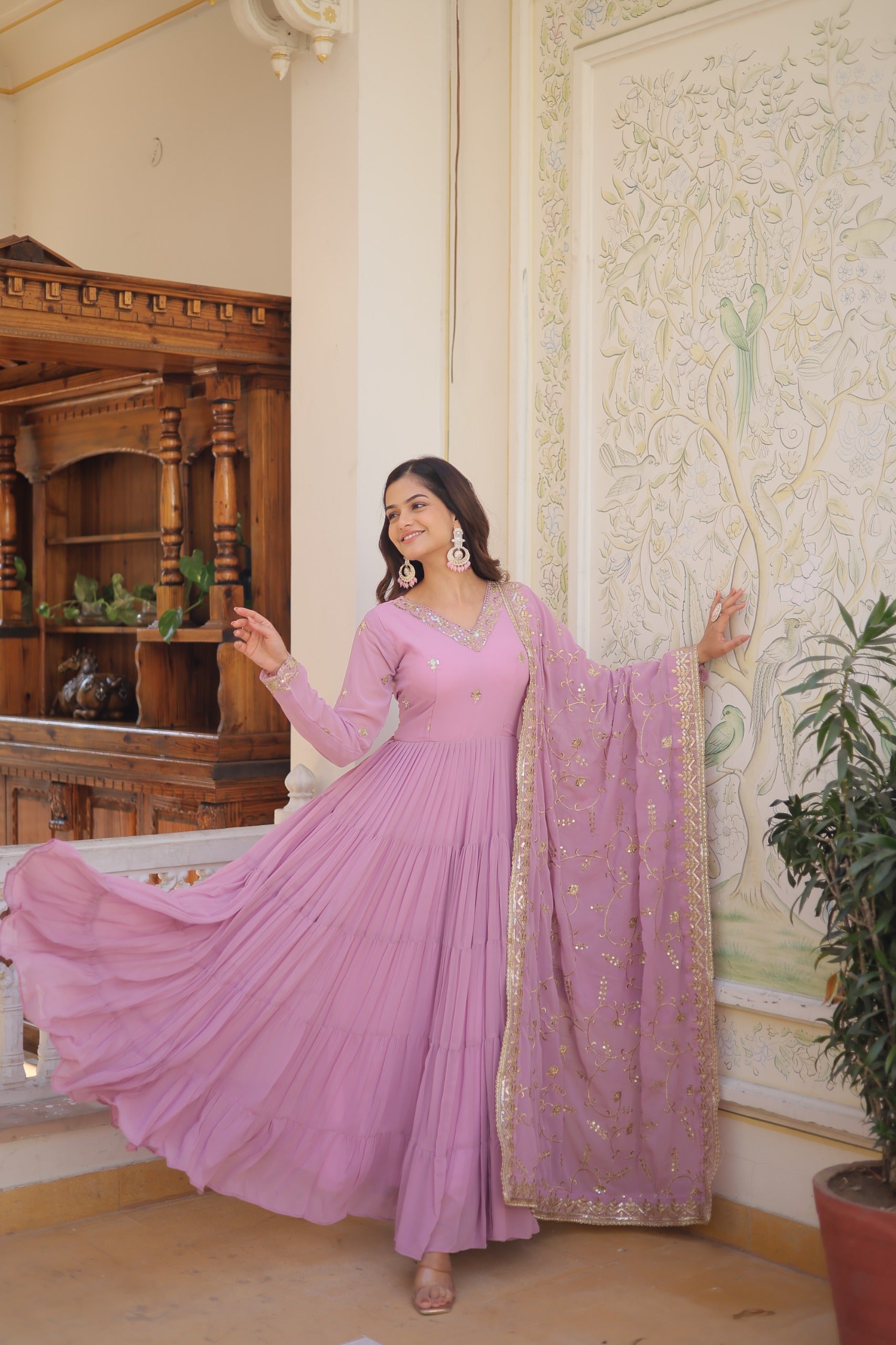 PARTY WEAR FLARED WOMEN EMBROIDERED GOWN WITH DUPATTA SET